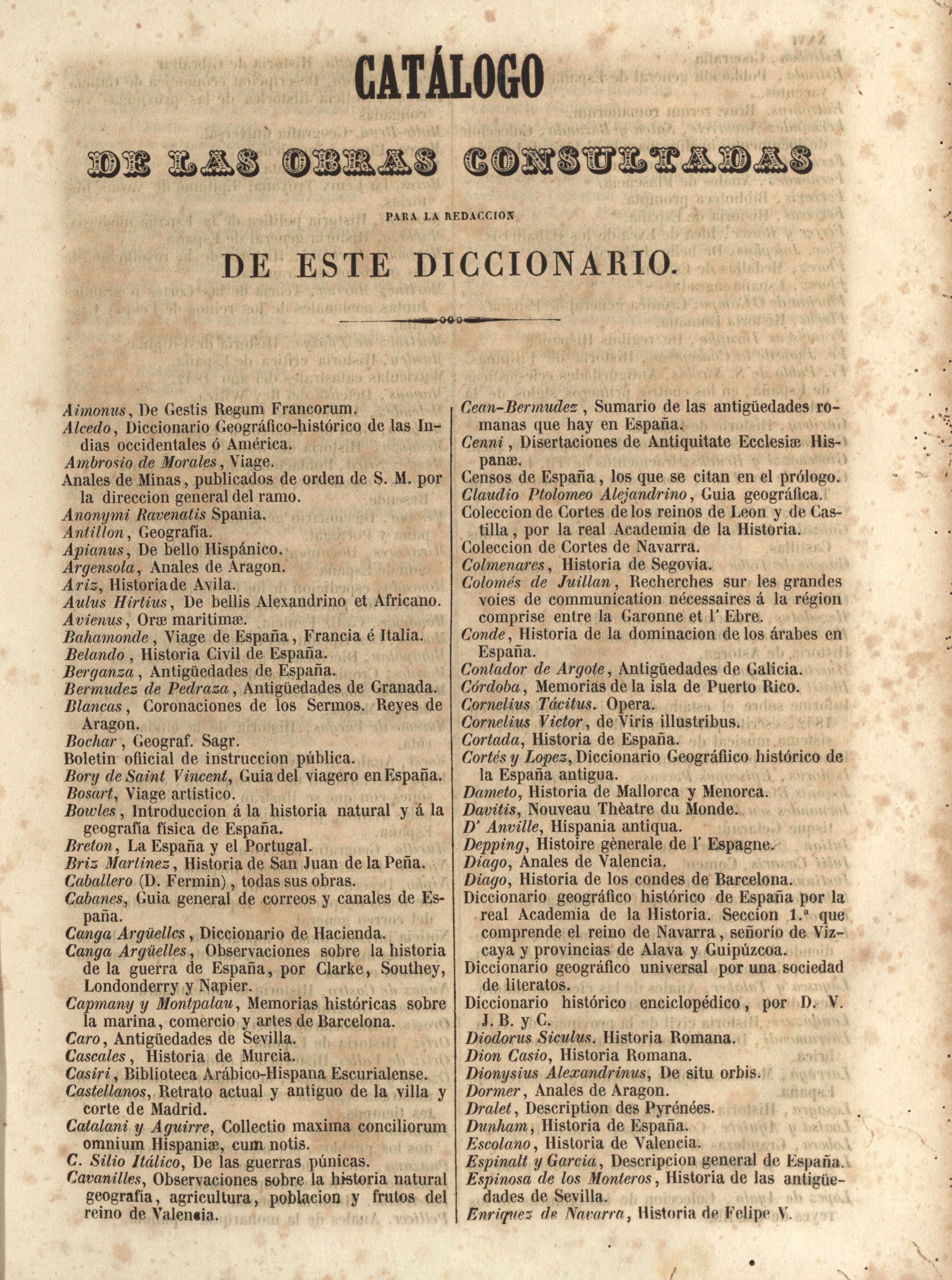 Catálogo de las obras consultadas para la redaccion de este diccionario