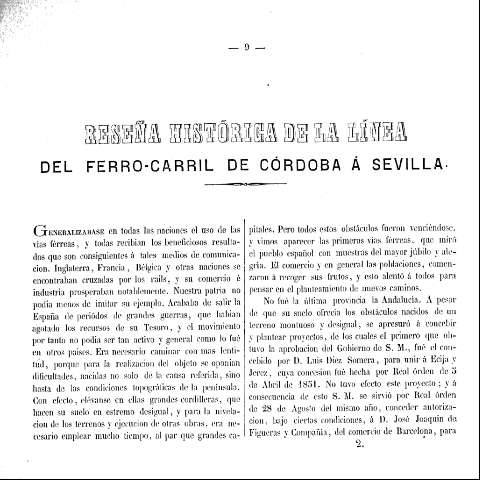 Reseña histórica de la línea del ferro-carril de Córdoba á Sevilla
