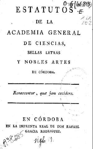 Estatutos de la Academia General de Ciencias, Bellas Artes y nobles artes de Córdoba