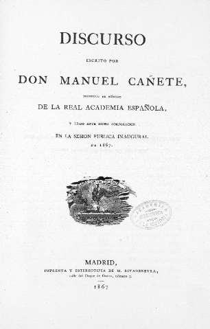 Discurso escrito por Don Manuel Cañete