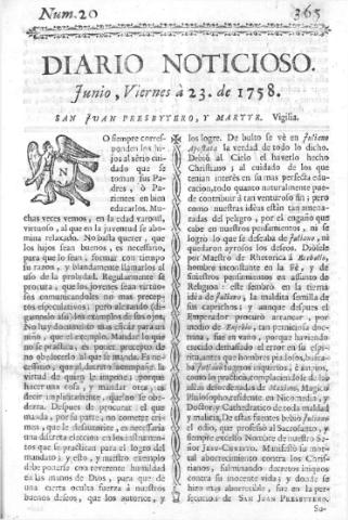 'Diario noticioso, curioso, erudito y comercial público y económico' - Número 20 - 1758 junio 23