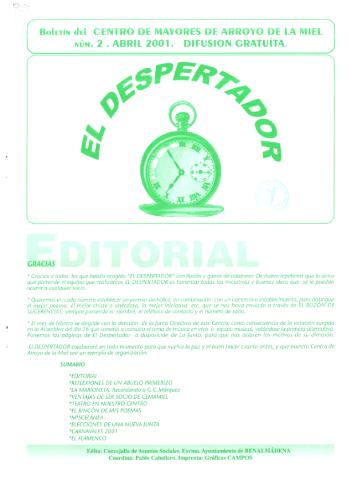 'El despertador  : Boletín del Centro de Día. Arroyo de la Miel' - Número 2 - 2001 abril 1
