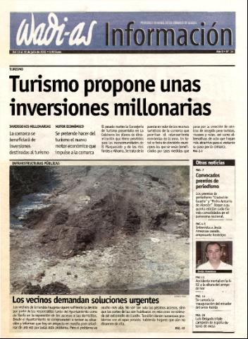 'Wadi-as información : periódico semanal de la comarca de Guadix.' - Año 0 Número 14 - 2002 julio 13