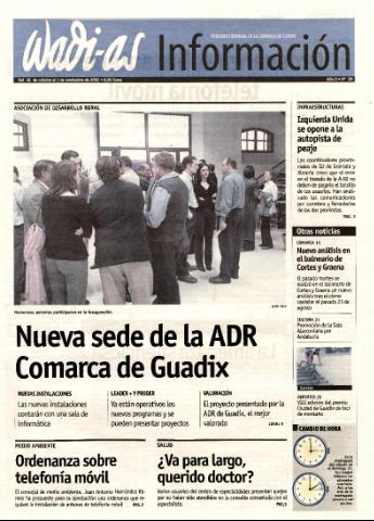 'Wadi-as información : periódico semanal de la comarca de Guadix.' - Año 0 Número 29 - 2002 octubre 26