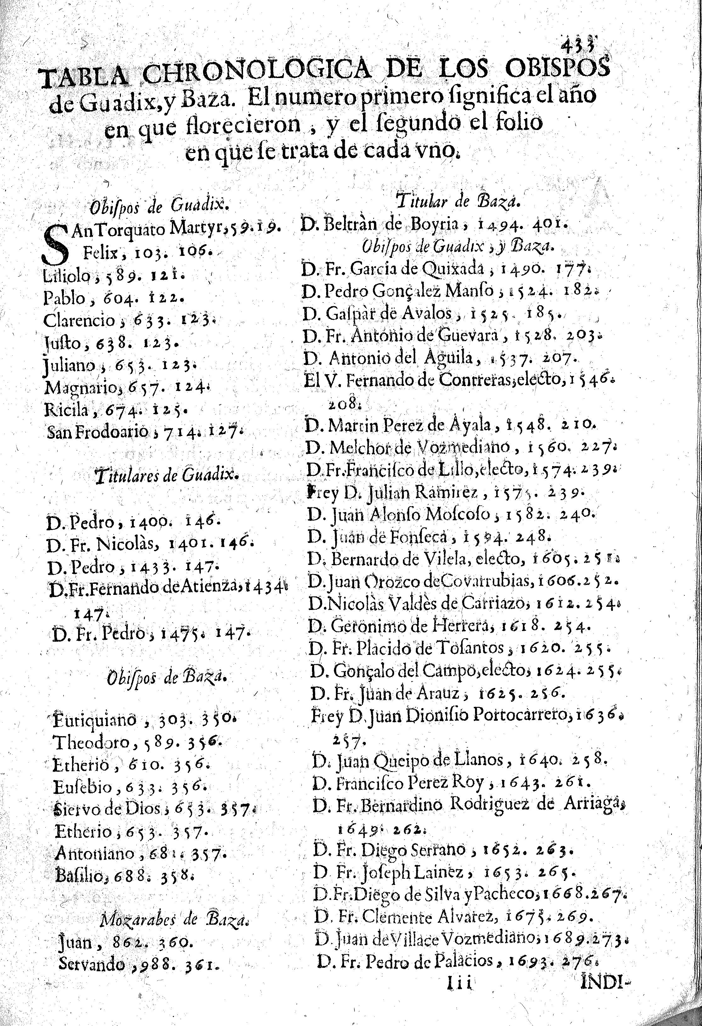 Tabla chronologica de los obispos de Guadix y Baza
