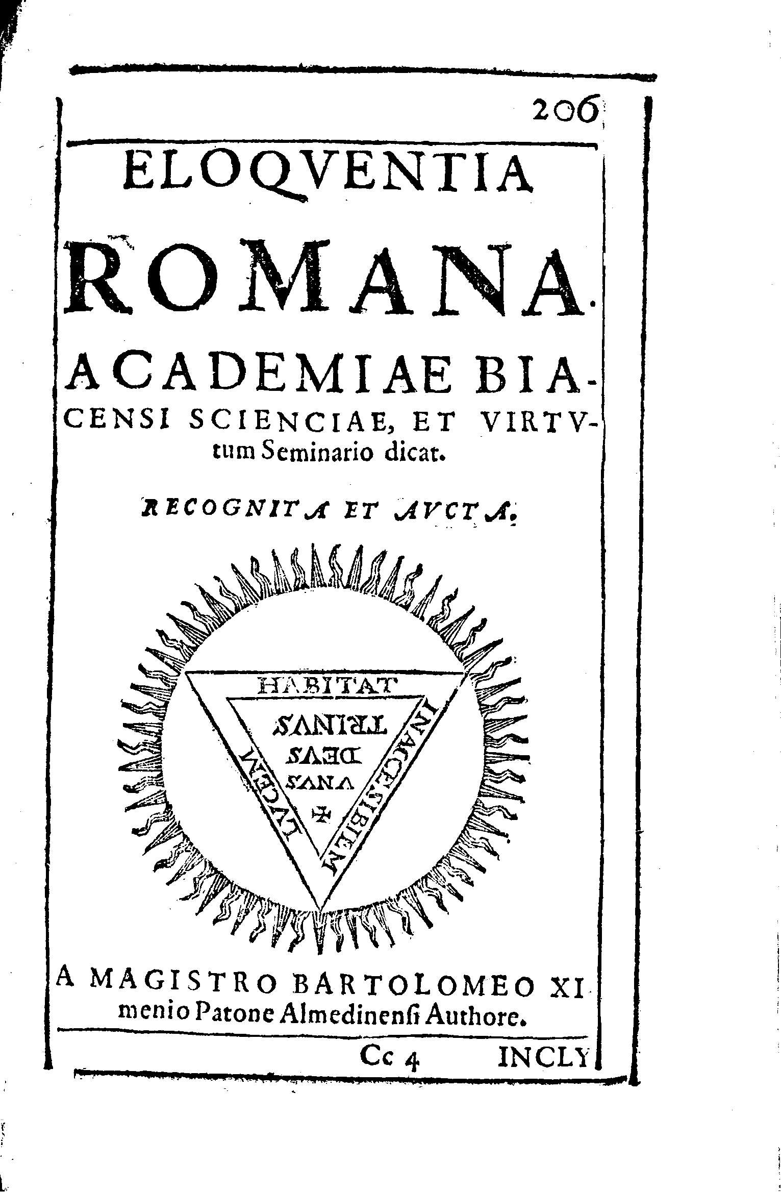 Eloqventia Romana. Academia Biacensi scienciae et virtvtum Seminario dicat    