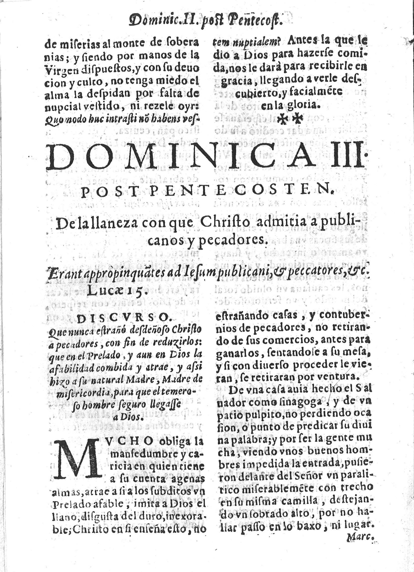 Dominica III post Pentecosten. De la llaneza con que Christo admitia a publicanos y pecadores