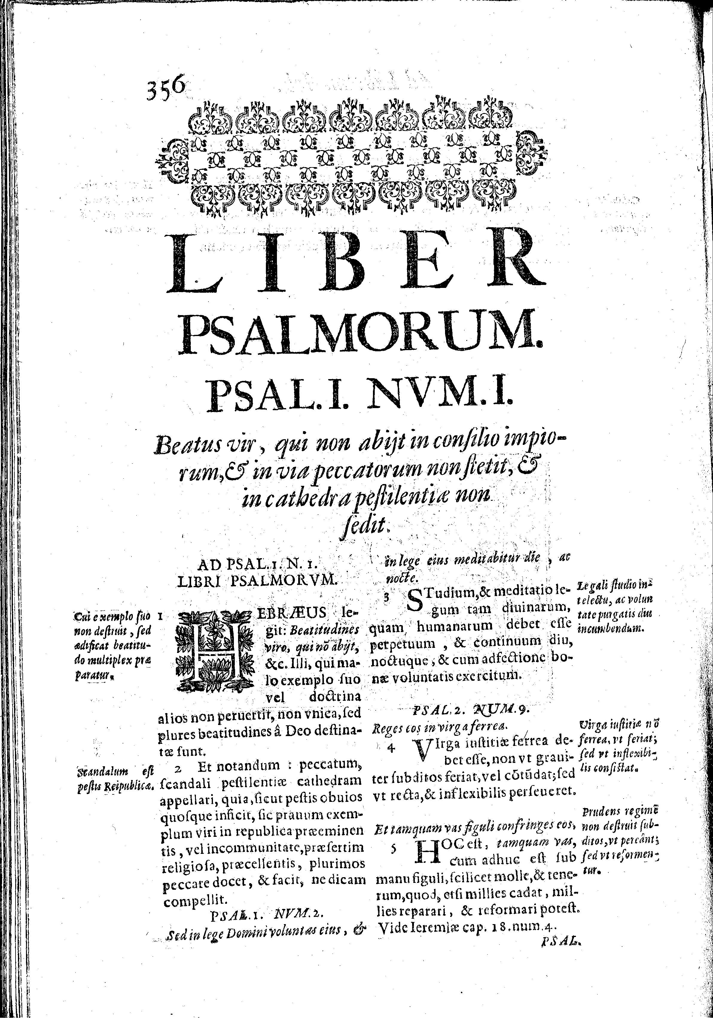 Liber Psalmorum. Psal.I. Nvm.I. Beatus vir, qui non abijt in consilio impiorum