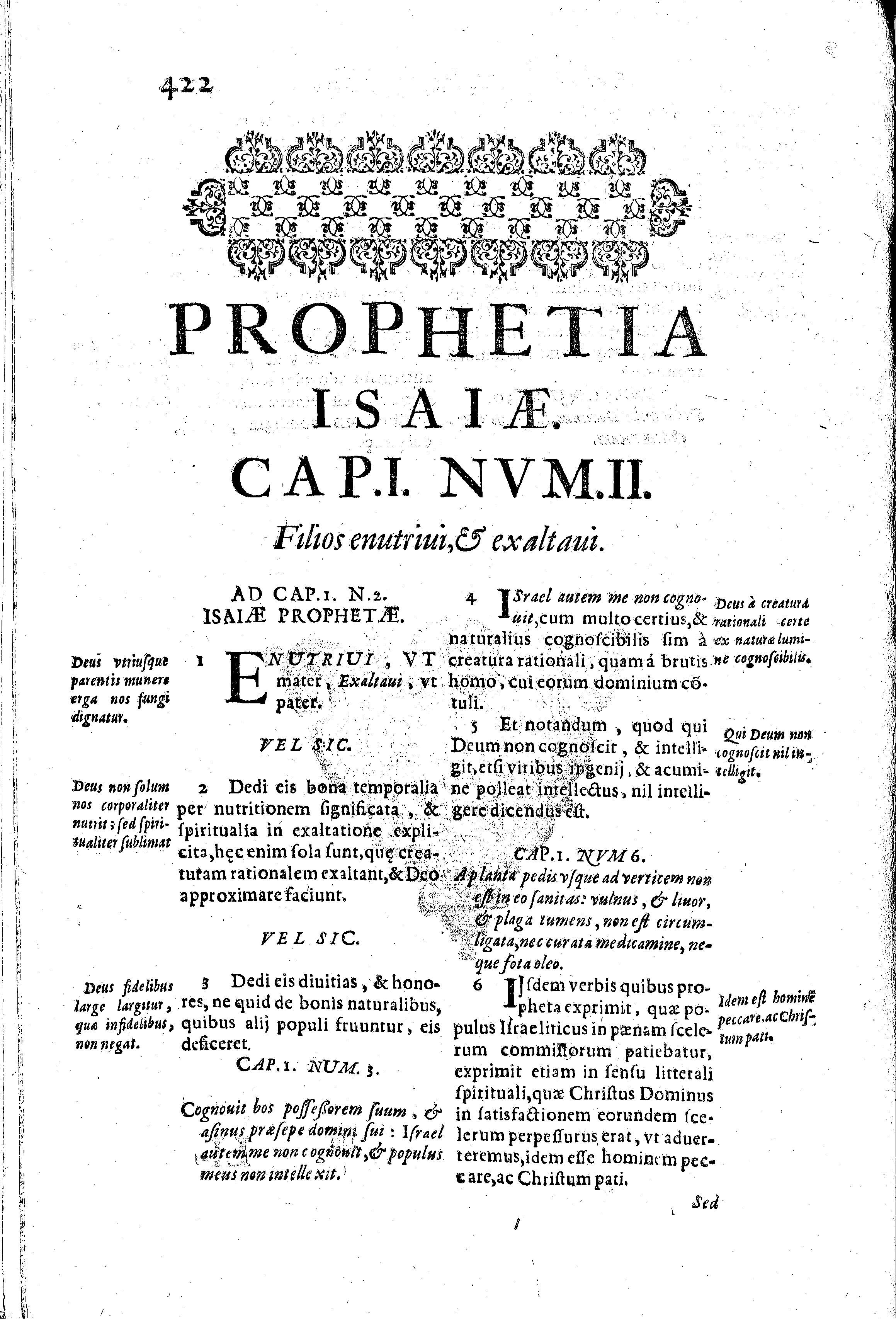 Prophetia Isaiae. Cap.I. Nvm.II. Filios enutriui
