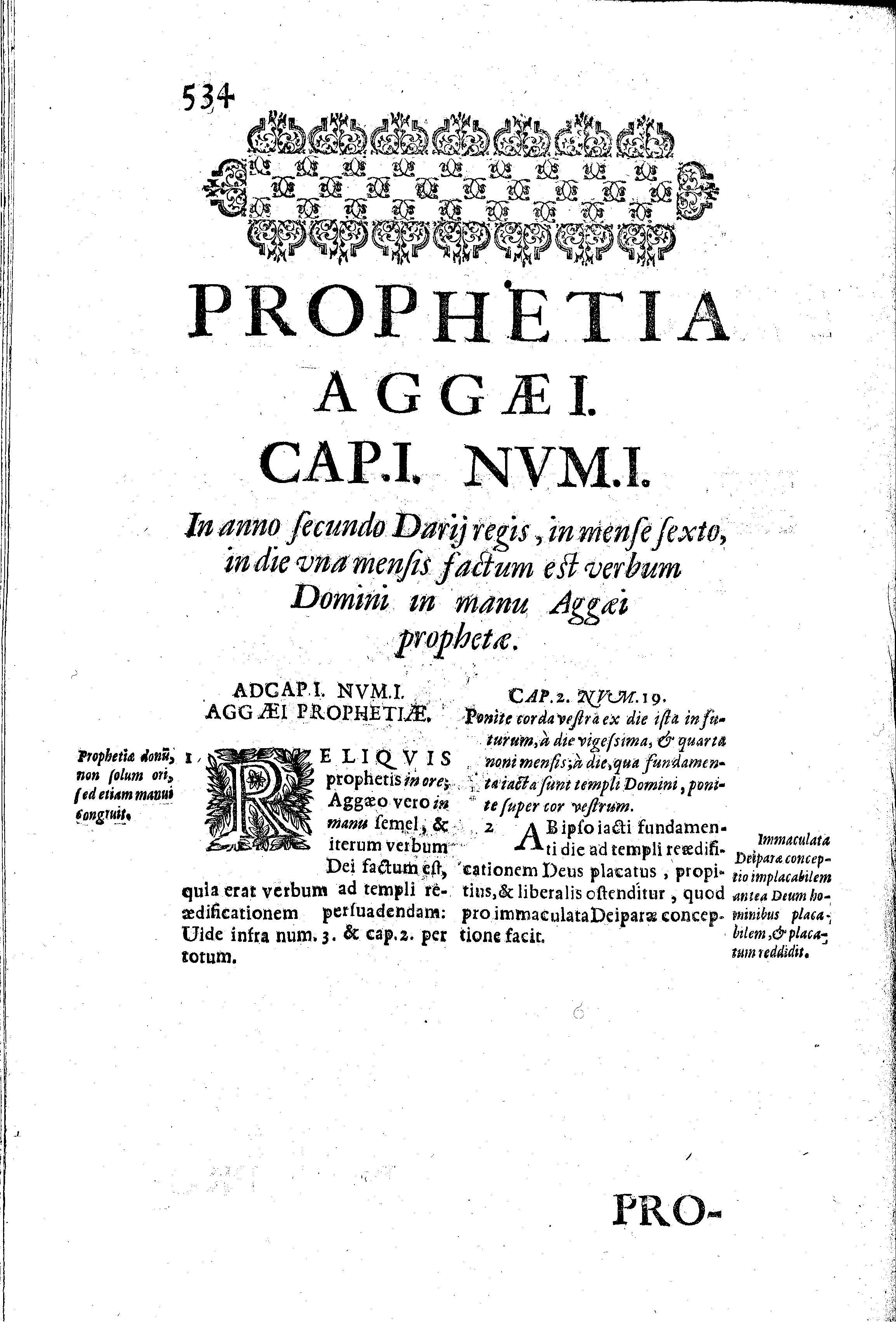 Prophetia Aggaei. Cap.I. Nvm.I. In anno secundo Darij regis
