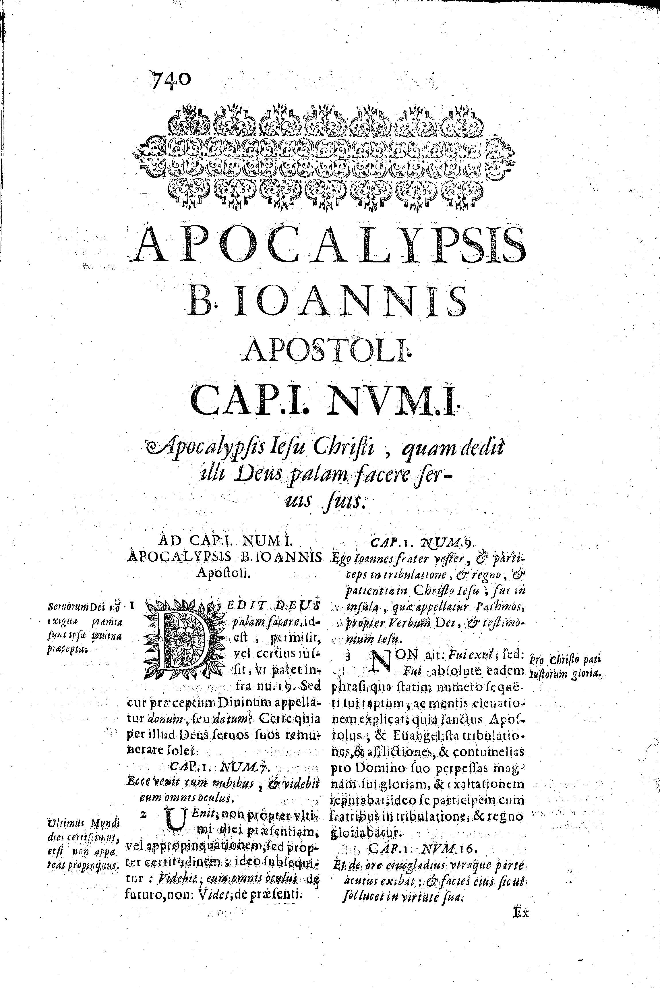 Apocalypsis B. Ioannis apostoli. Cap.I. Nvm.I. Apocalypsis Iesu Christi