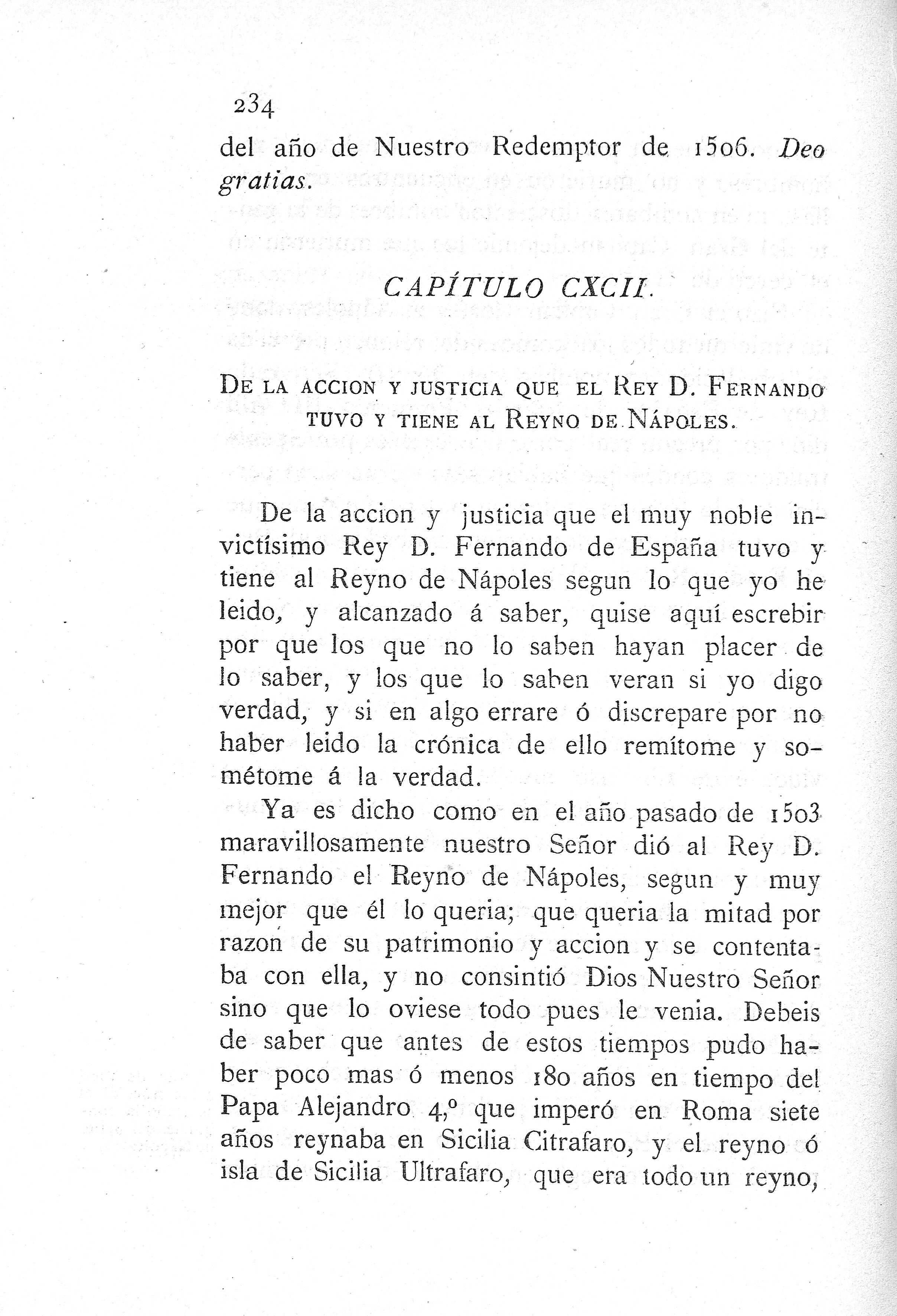 CXCII. De la acción y justicia que el Rey D. Fernando tuvo...