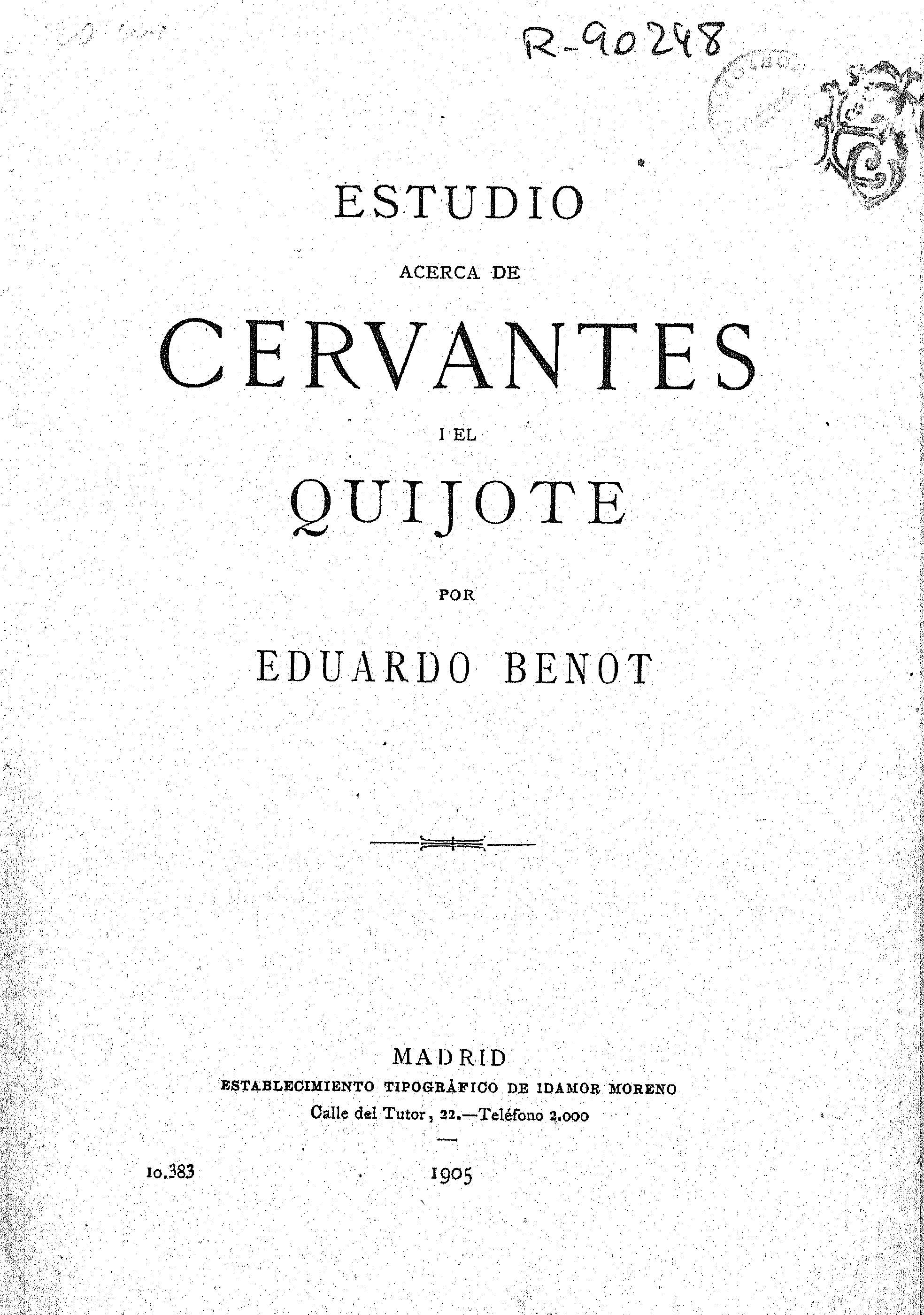 Estudio acerca de Cervantes i El Quijote