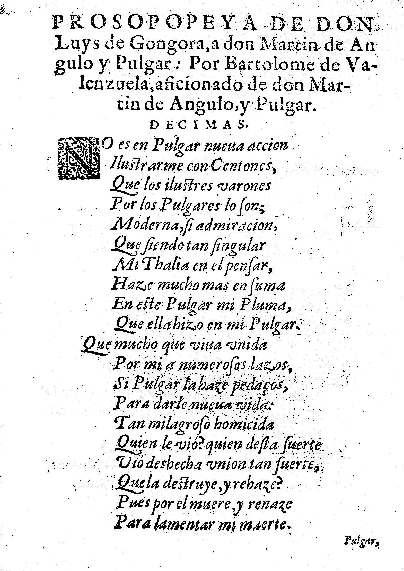 Prosopopeya de Don Luys de Gongora, a don Martin de Angulo y Pulgar ...