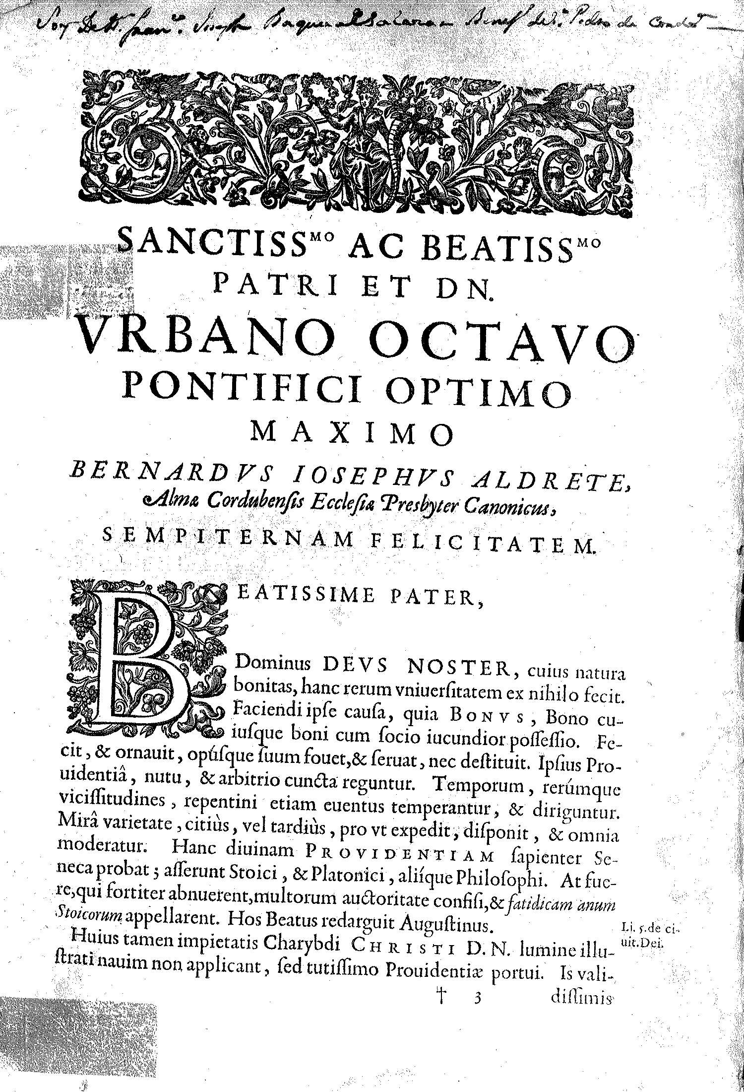 Sanctissmo. ac Beatissmo. Patri et D.N. Urbano octavo Pontifici Optimo Maximo ...