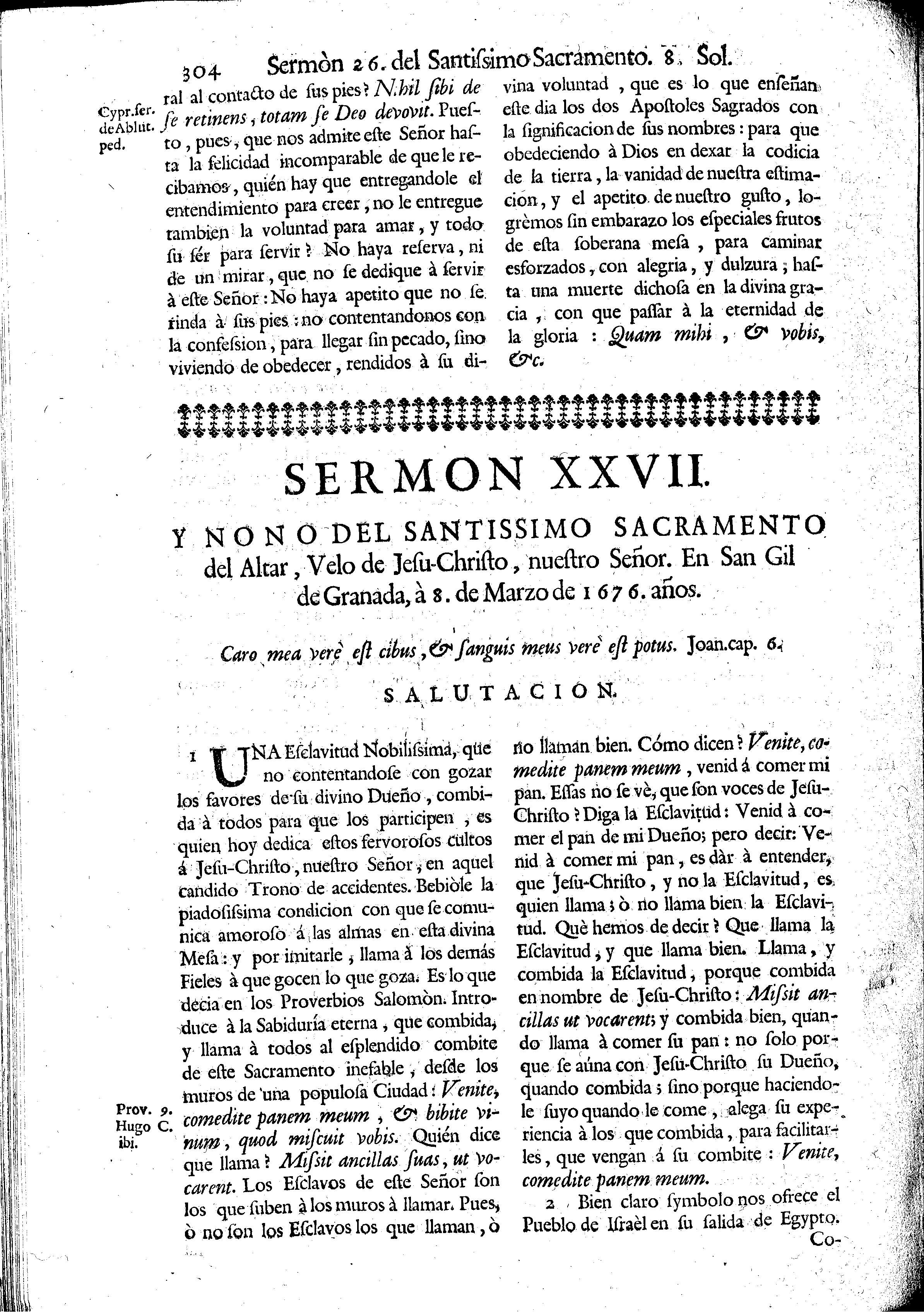 Sermon XXVII y Nono del Santissimo Sacramento del Altar, Velo de Jesu-Christo