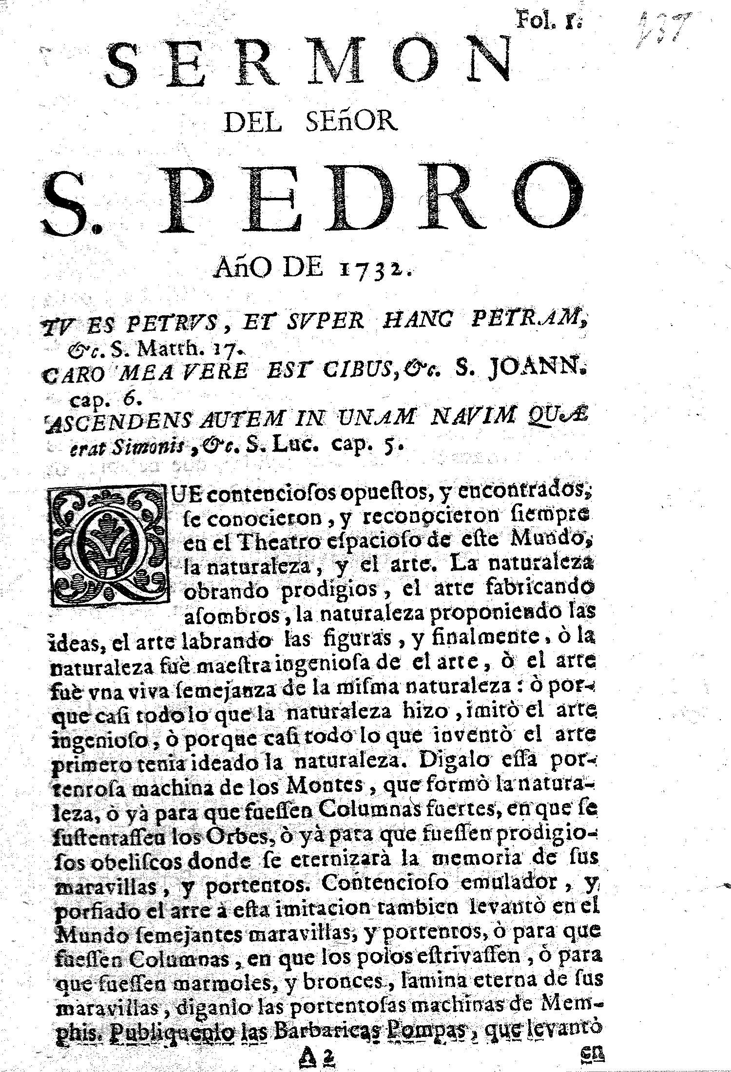 Sermon del señor S. Pedro Año de 1732