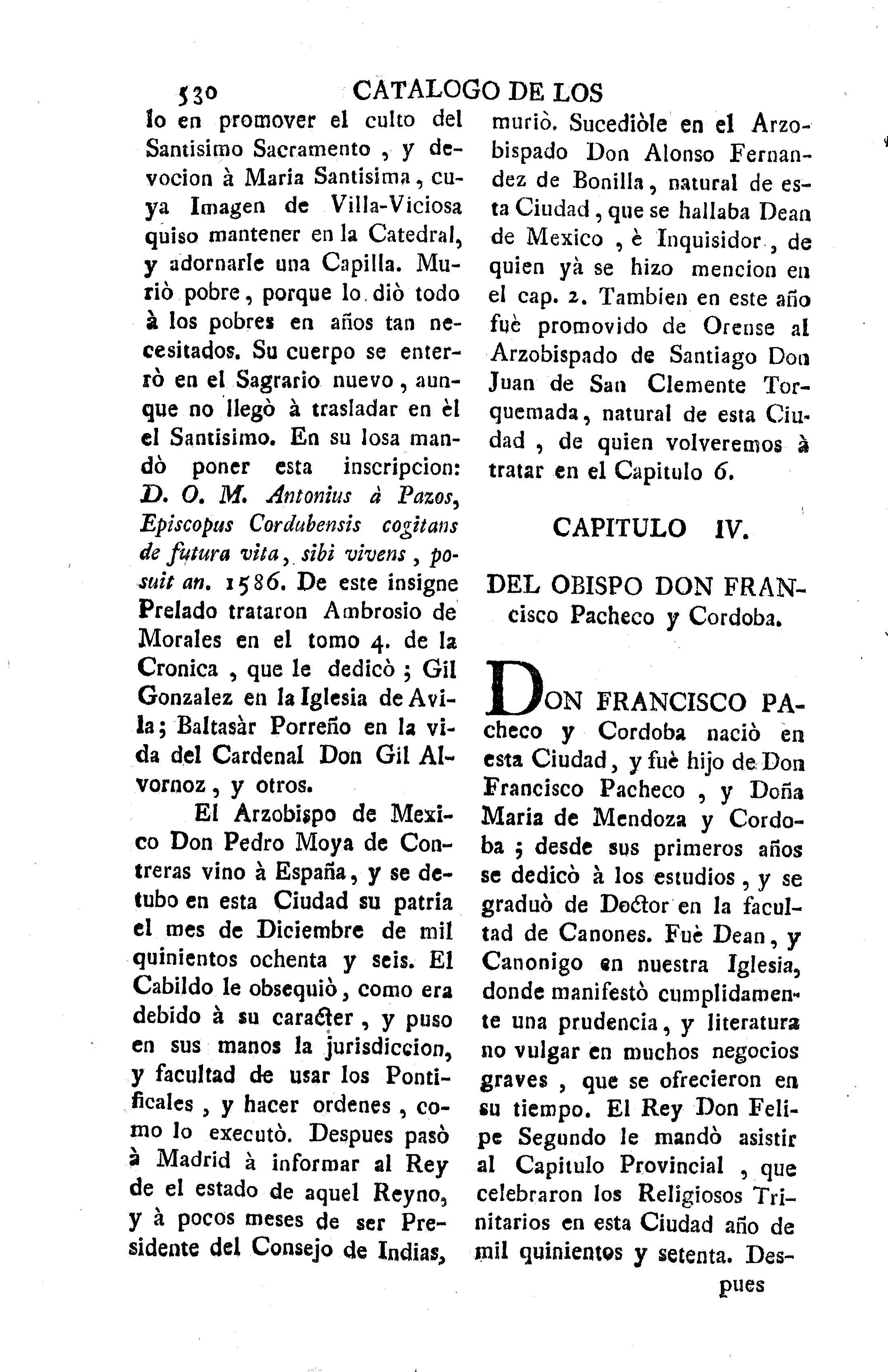 Capitulo IV. Del Obispo Don Francisco Pacheco y Cordoba