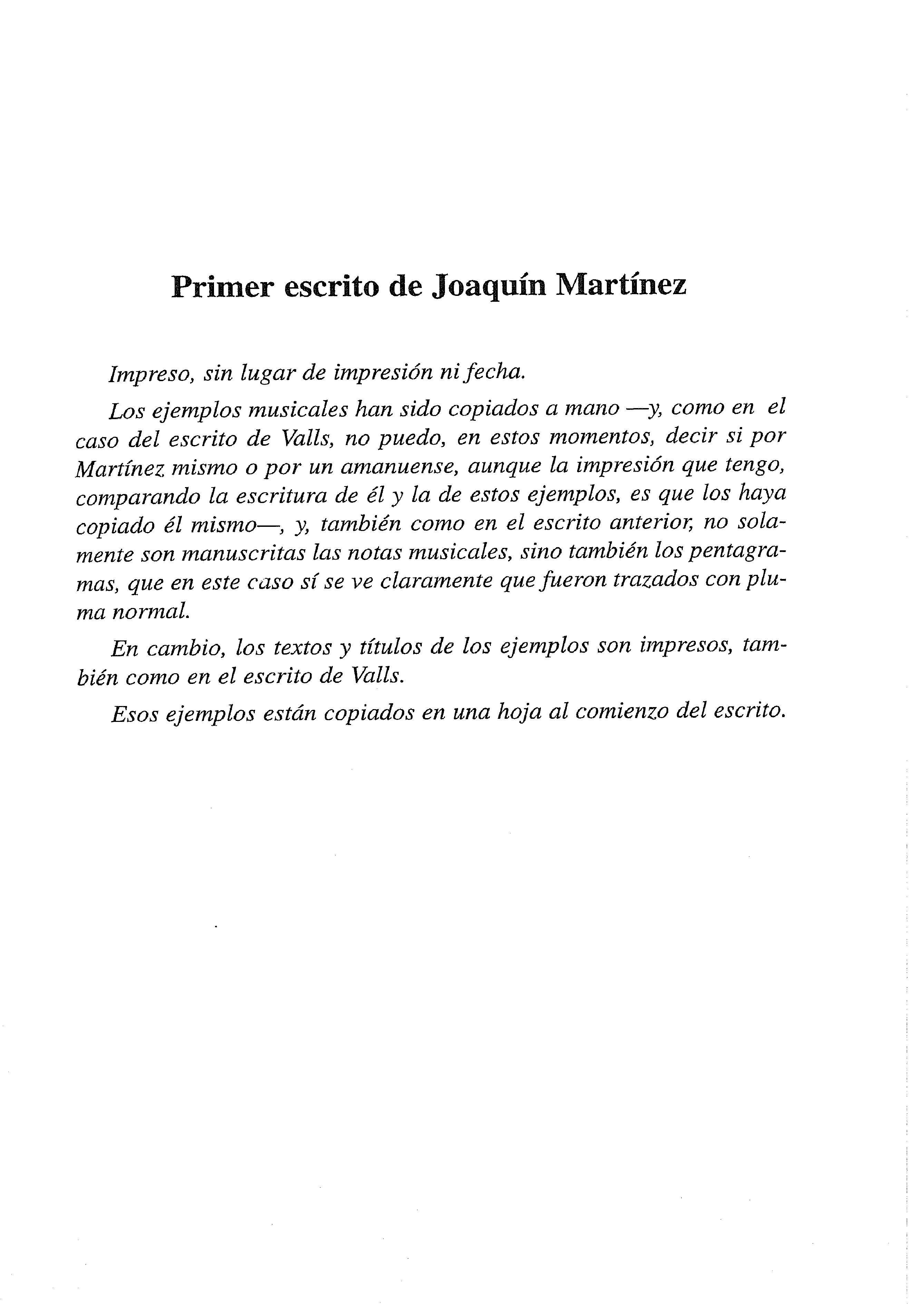 Primer escrito de Joaquín Martínez