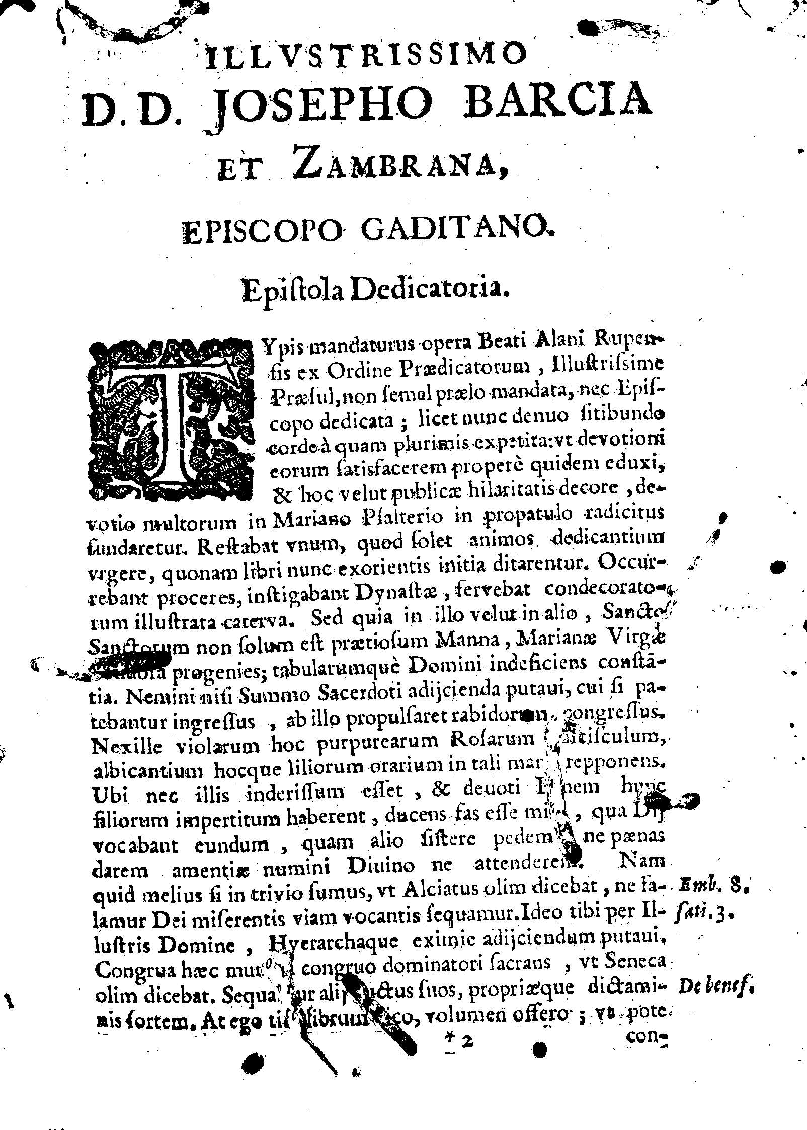 Illvstrissimo D.D. Josepho Barcia et Zambrana, Episcopio Gaditano.