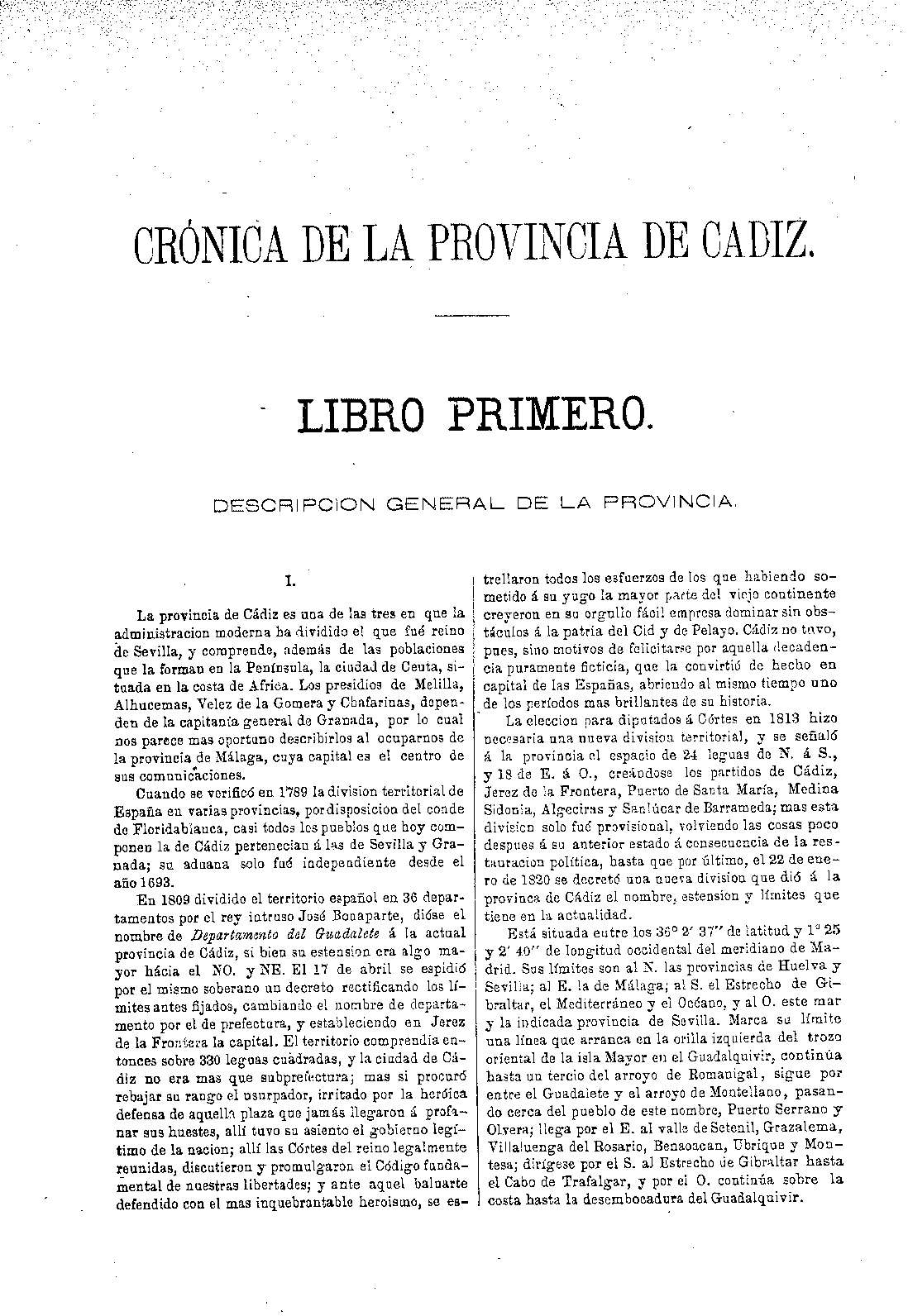 Crónica de la provincia de Cadiz. Libro primero. Descripcion general de la provincia