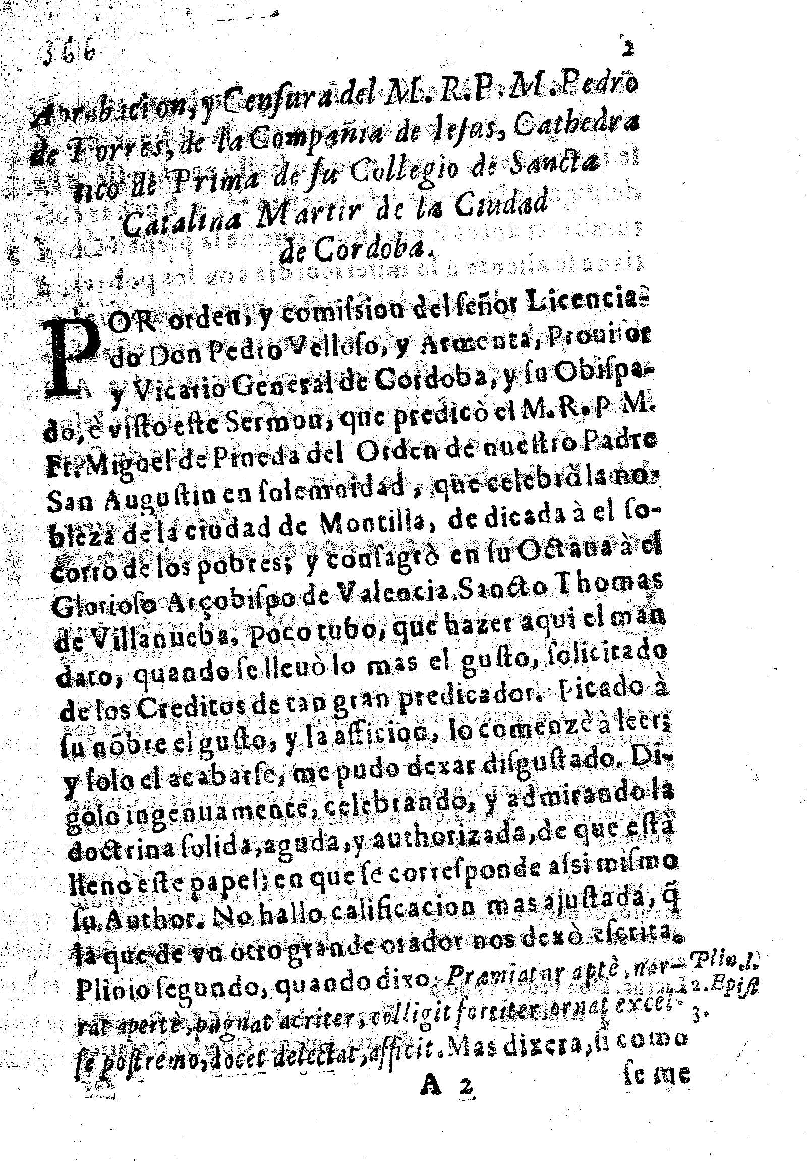 Aprobacion, y Censura del M.R.P.M. Pedro de Torres, de la Compañia de Iesus ...de la Ciudad de Cordoba. 