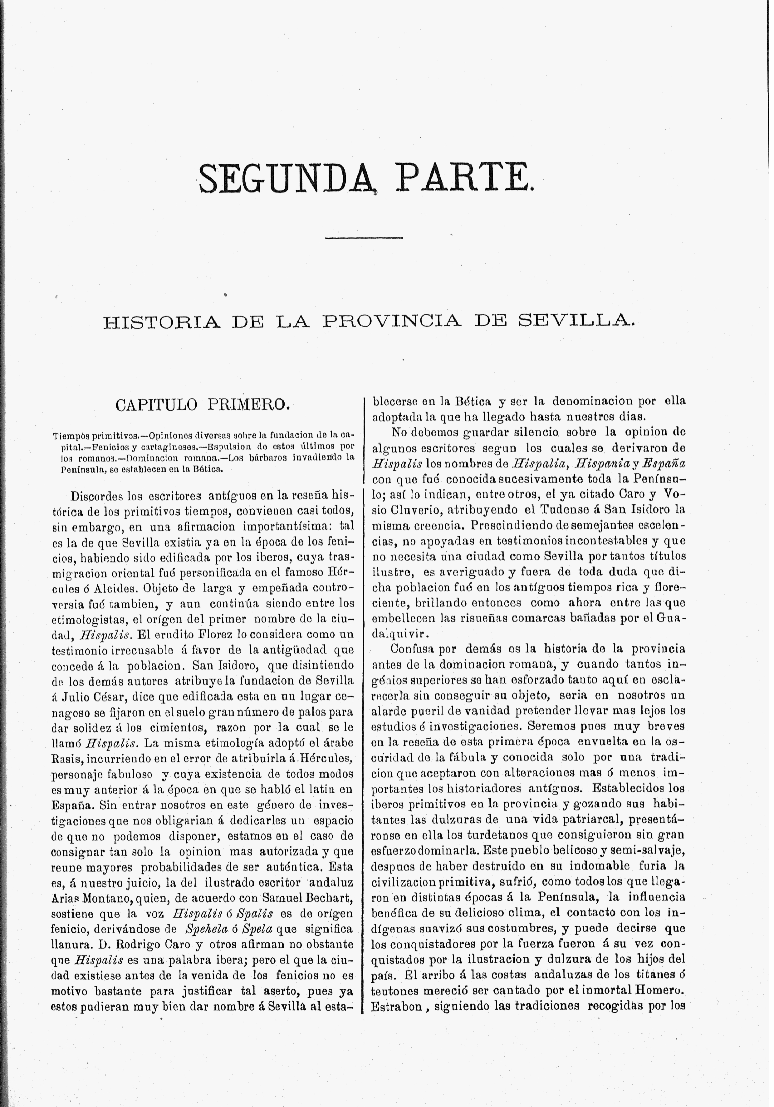Segunda parte. Historia de la provincia de Sevilla. Capítulo primero