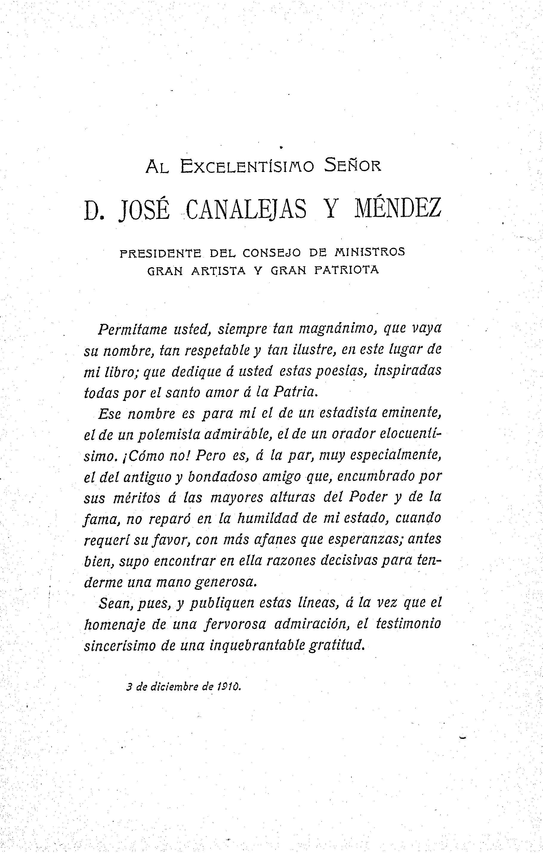 Al Excelentísimo Señor D. José Canalejas y Méndez