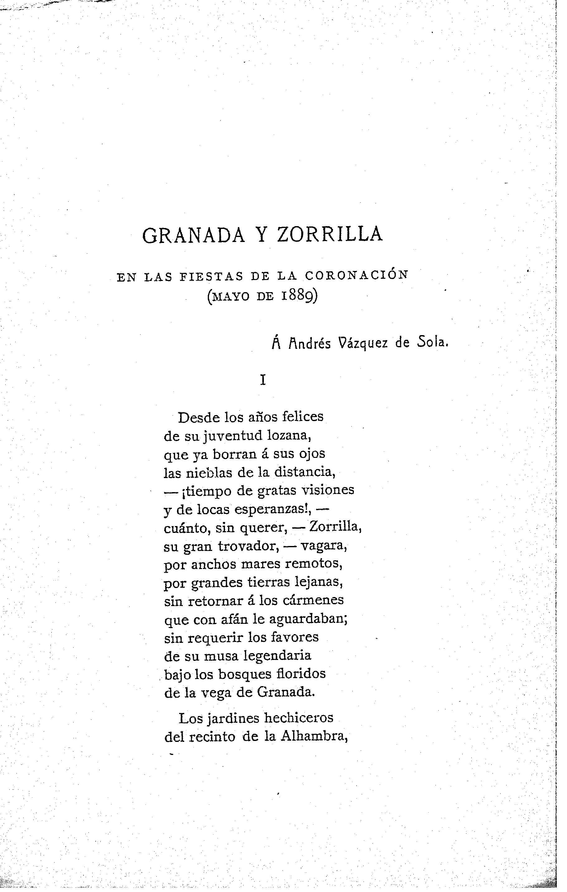 Granada y Zorrilla. En las fiestas de la coronación (mayo de 1889)