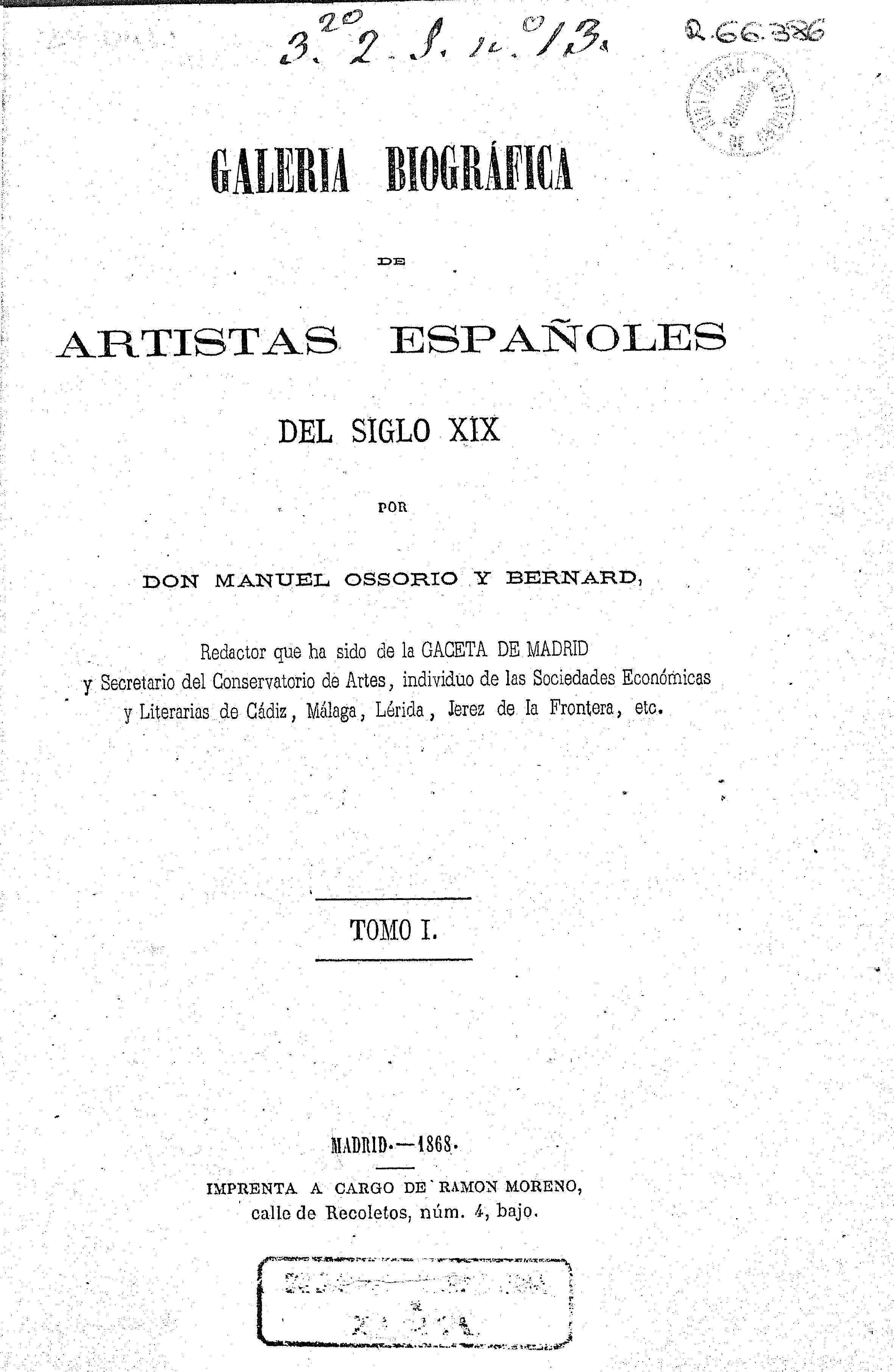 Galería biográfica de artistas españoles del siglo XIX. Tomo I