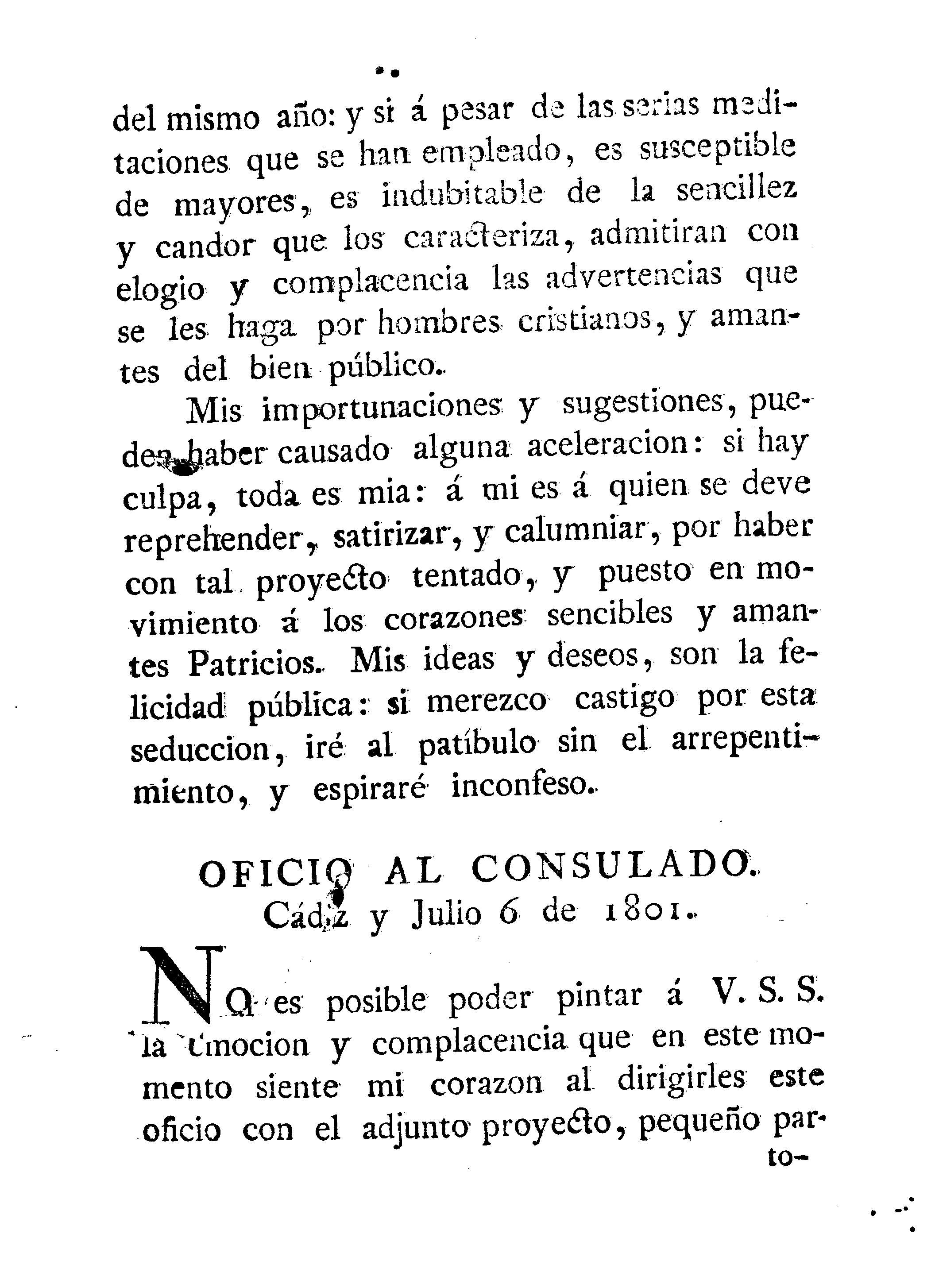 Oficio al consulado. Cádiz y Julio 6 de 1801