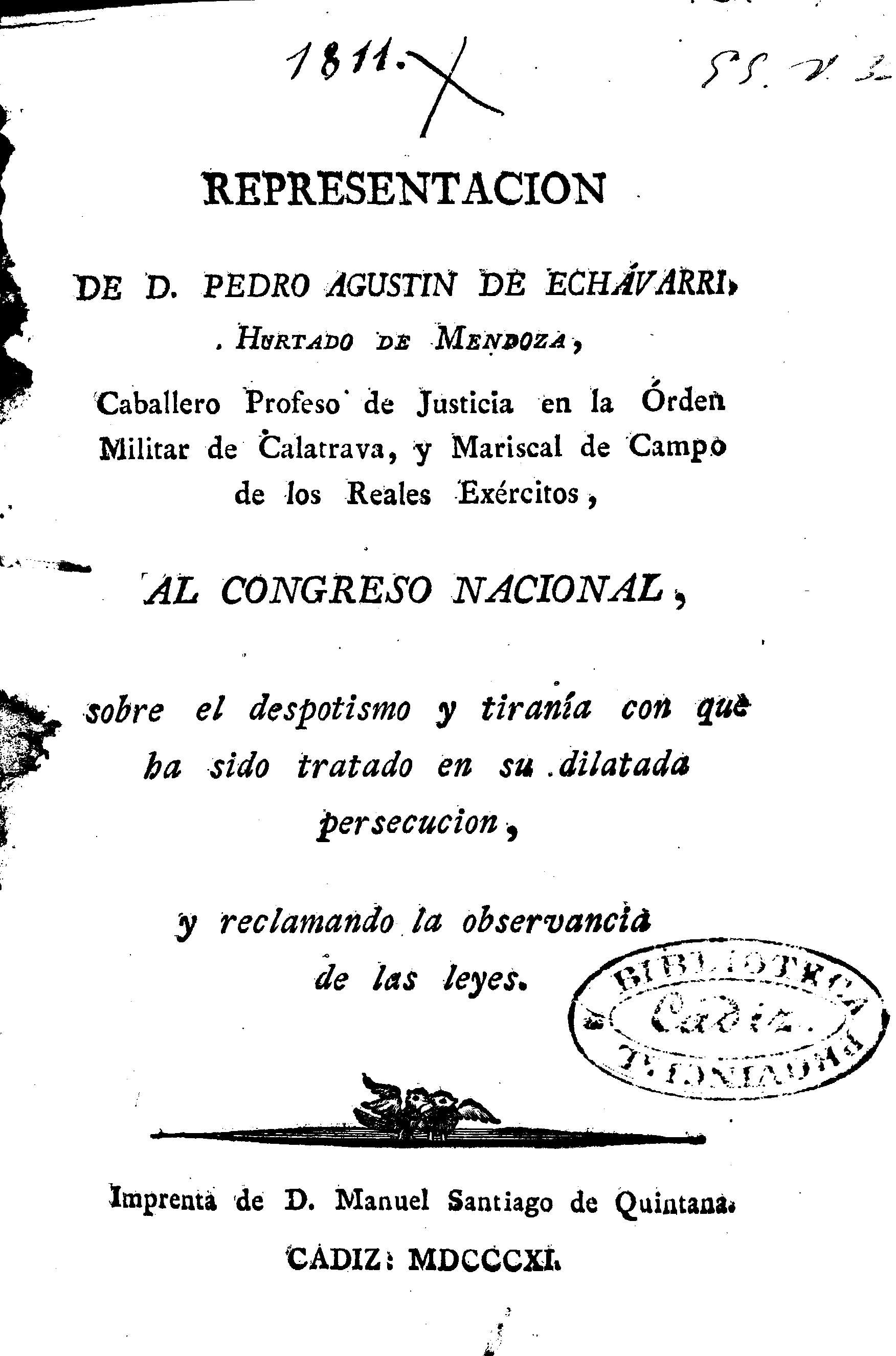 Representacion de D. Pedro Agustin de Echávarri, Hurtado de Mendoza ...