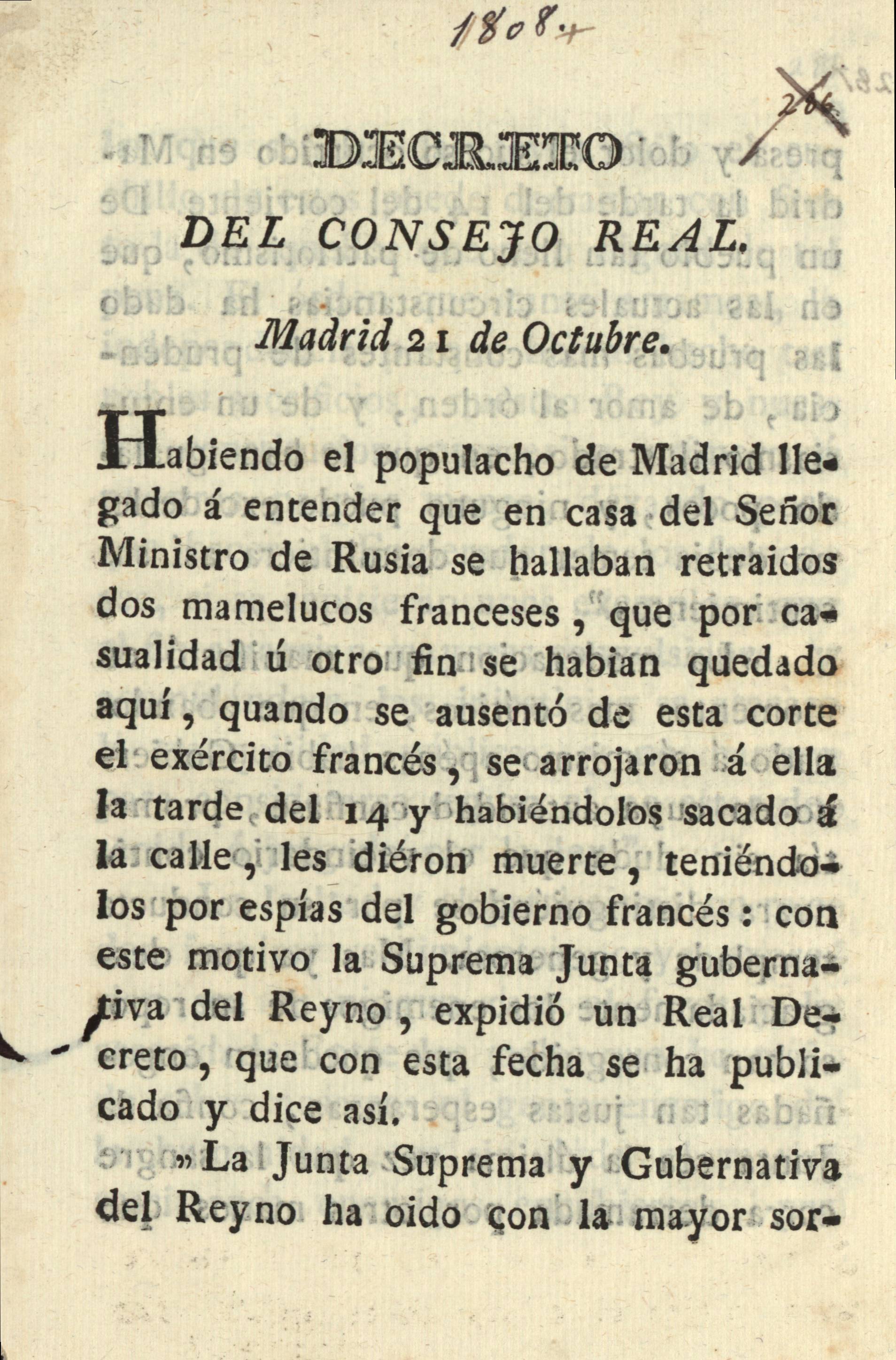 Decreto del Consejo Real. Madrid 21 de Octubre