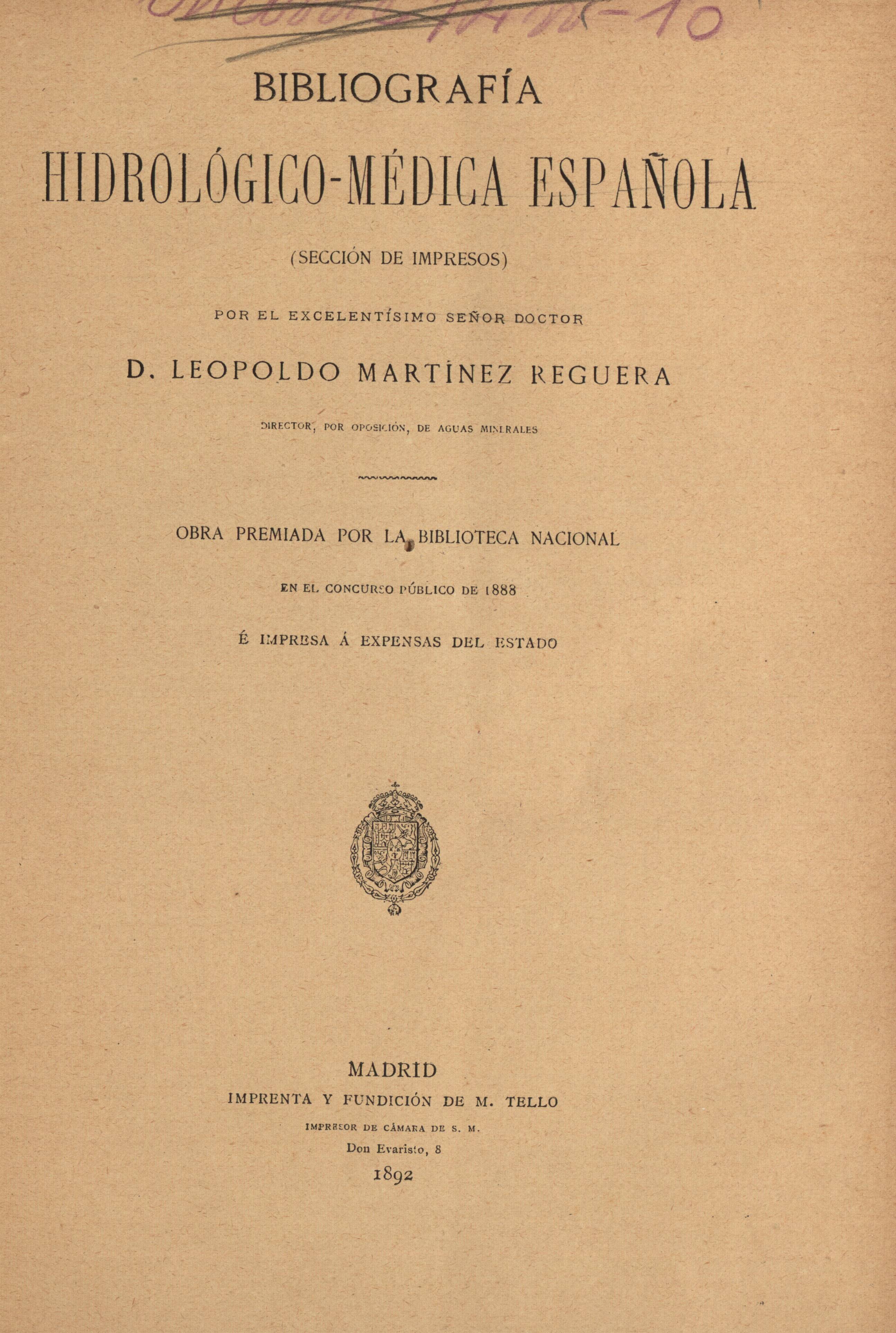 Bibliografía hidrológico-médica española (Sección de impresos)