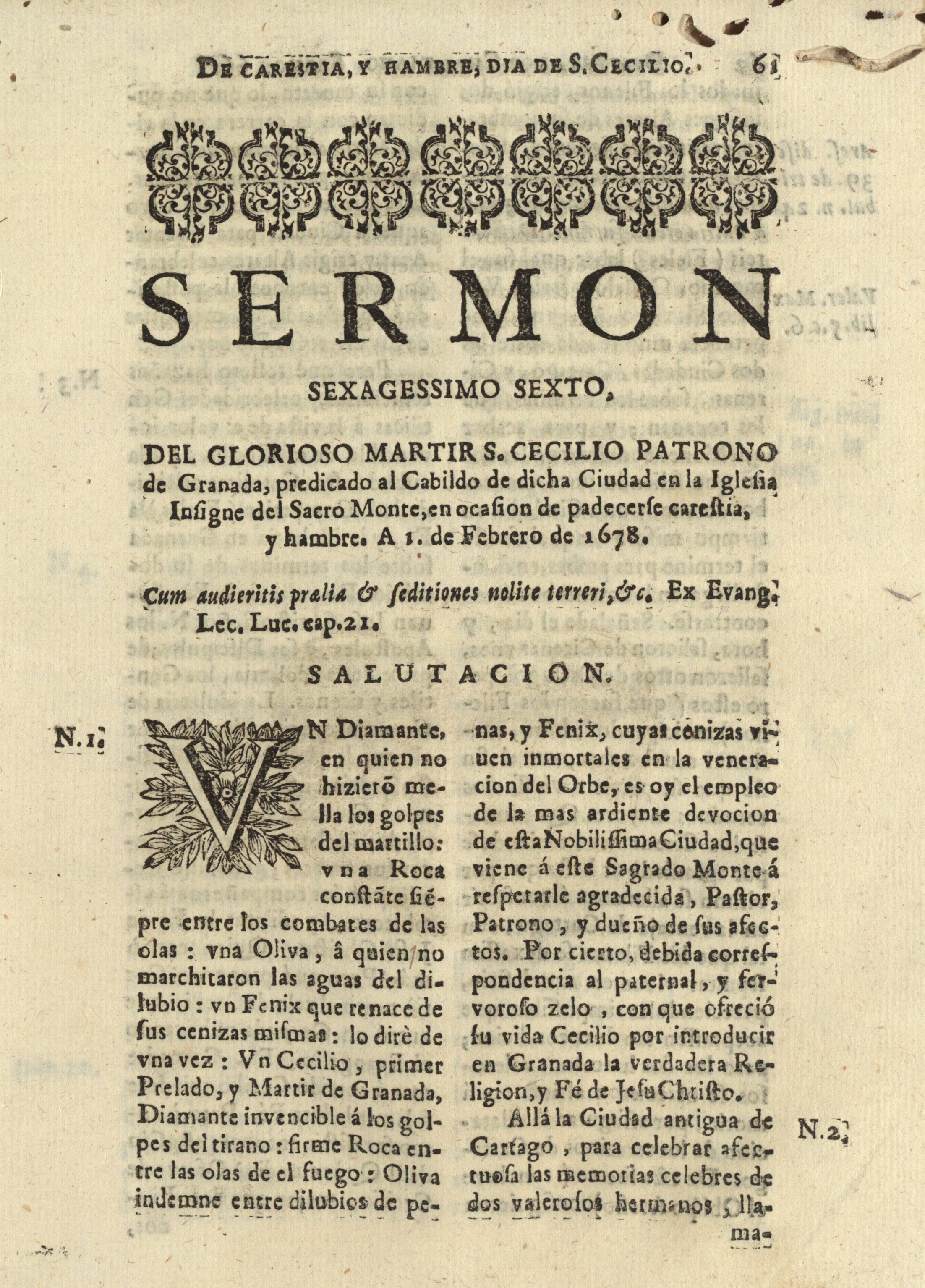 Sermon sexagessimo sexto, del glorioso martir S.Cecilio patrono de Granada ...