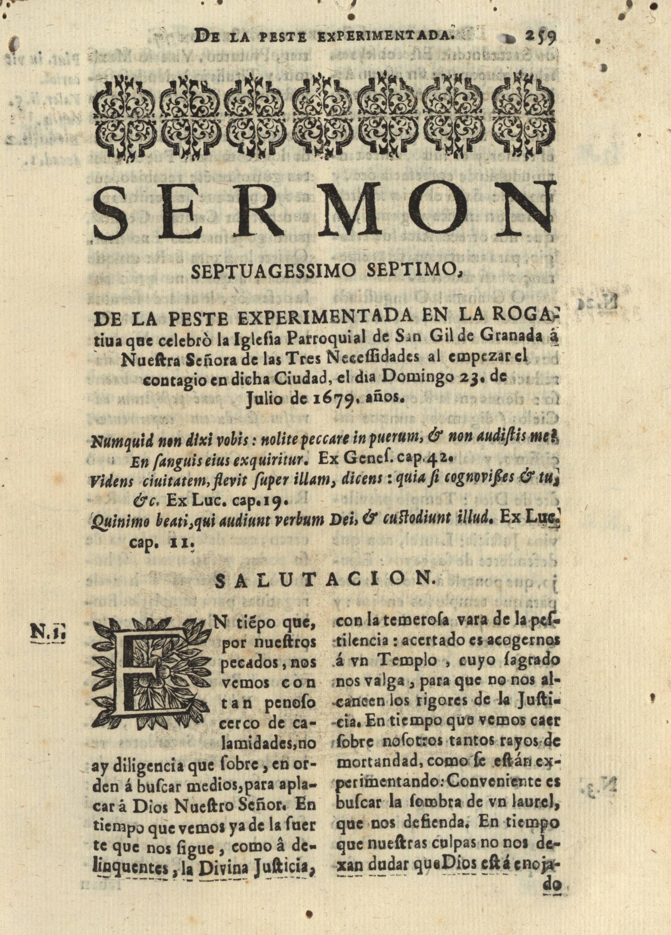 Sermon septuagessimo septimo, de la peste experimentada en la rogativa que celebró la Iglesia Parroquial de San Gil de Granada ...