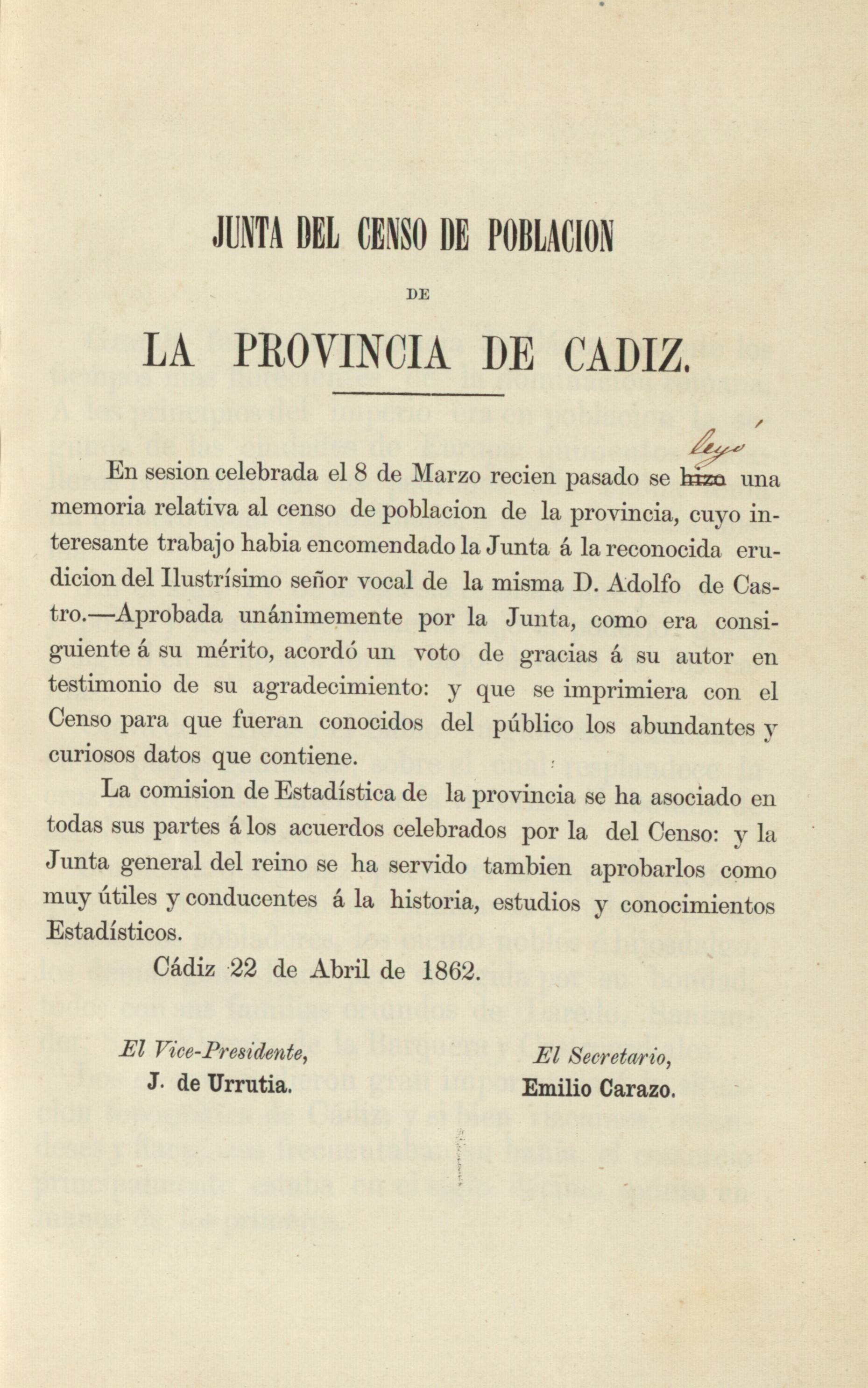 Junta del censo de poblacion de la provincia de Cadiz