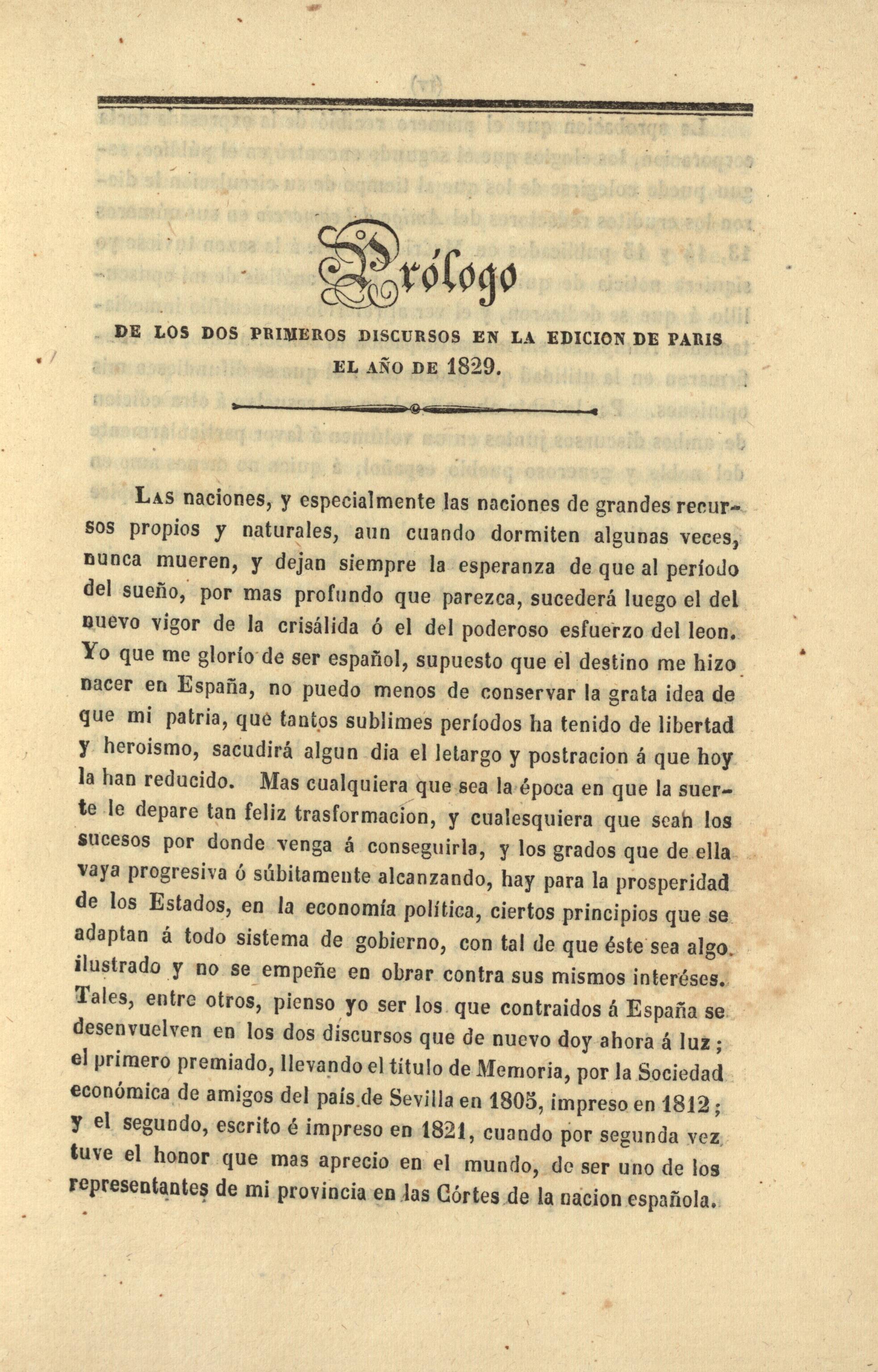 Prólogo de los dos primeros discursos en la edicion de Paris el año 1829
