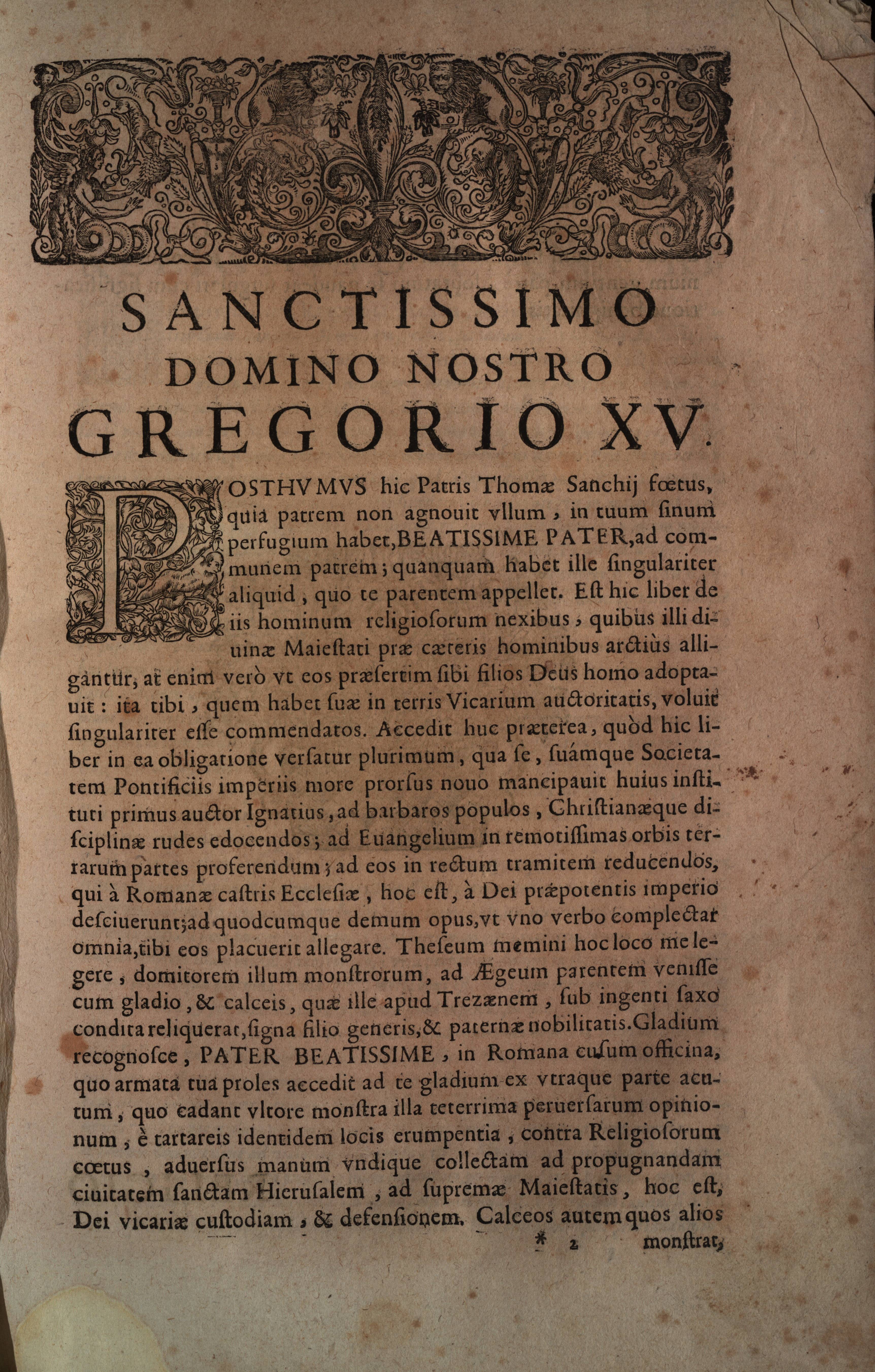 Sanctissimo Domino Nostro Gregorio XV