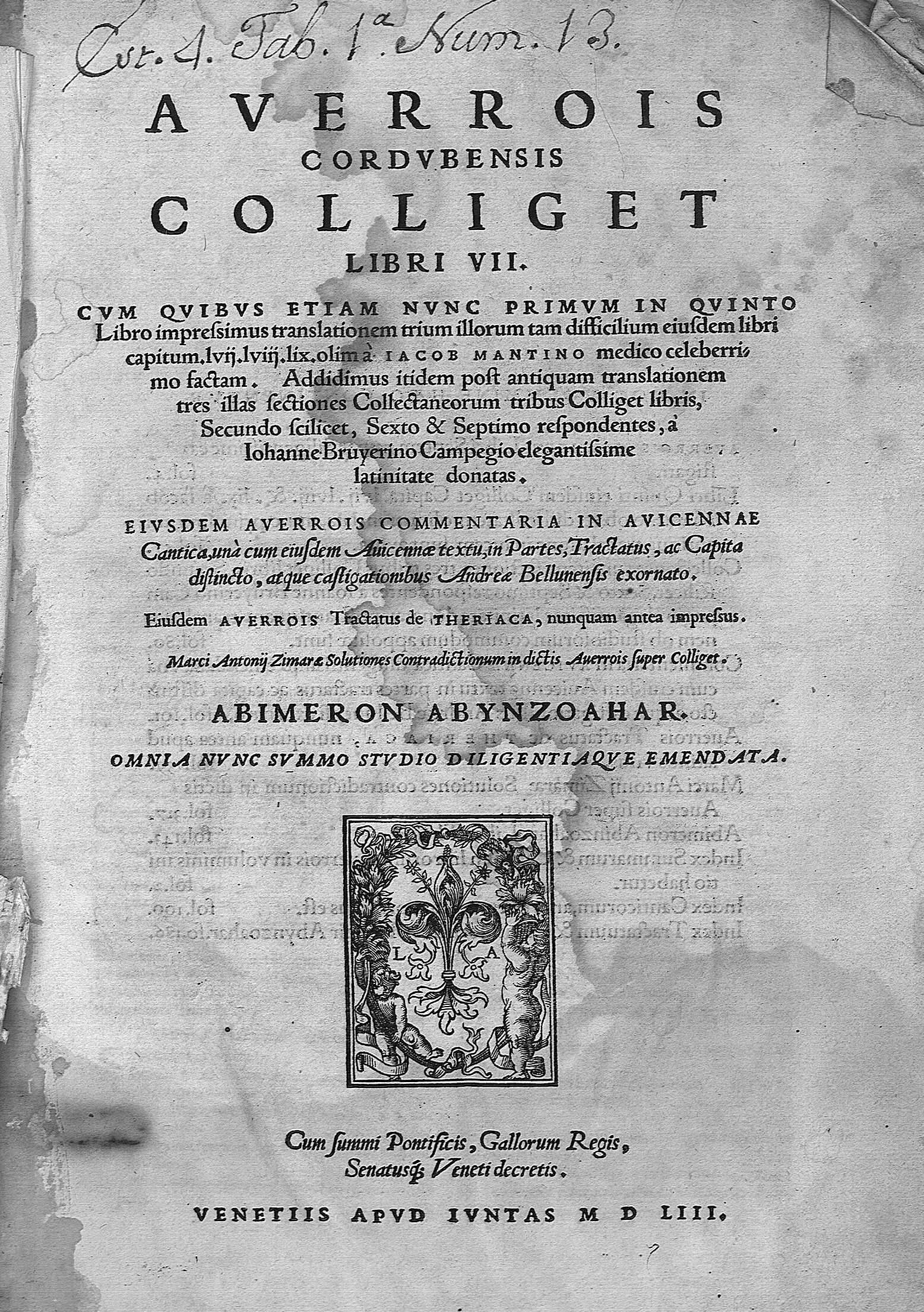 Averrois cordubensis colliget. Libri VII...