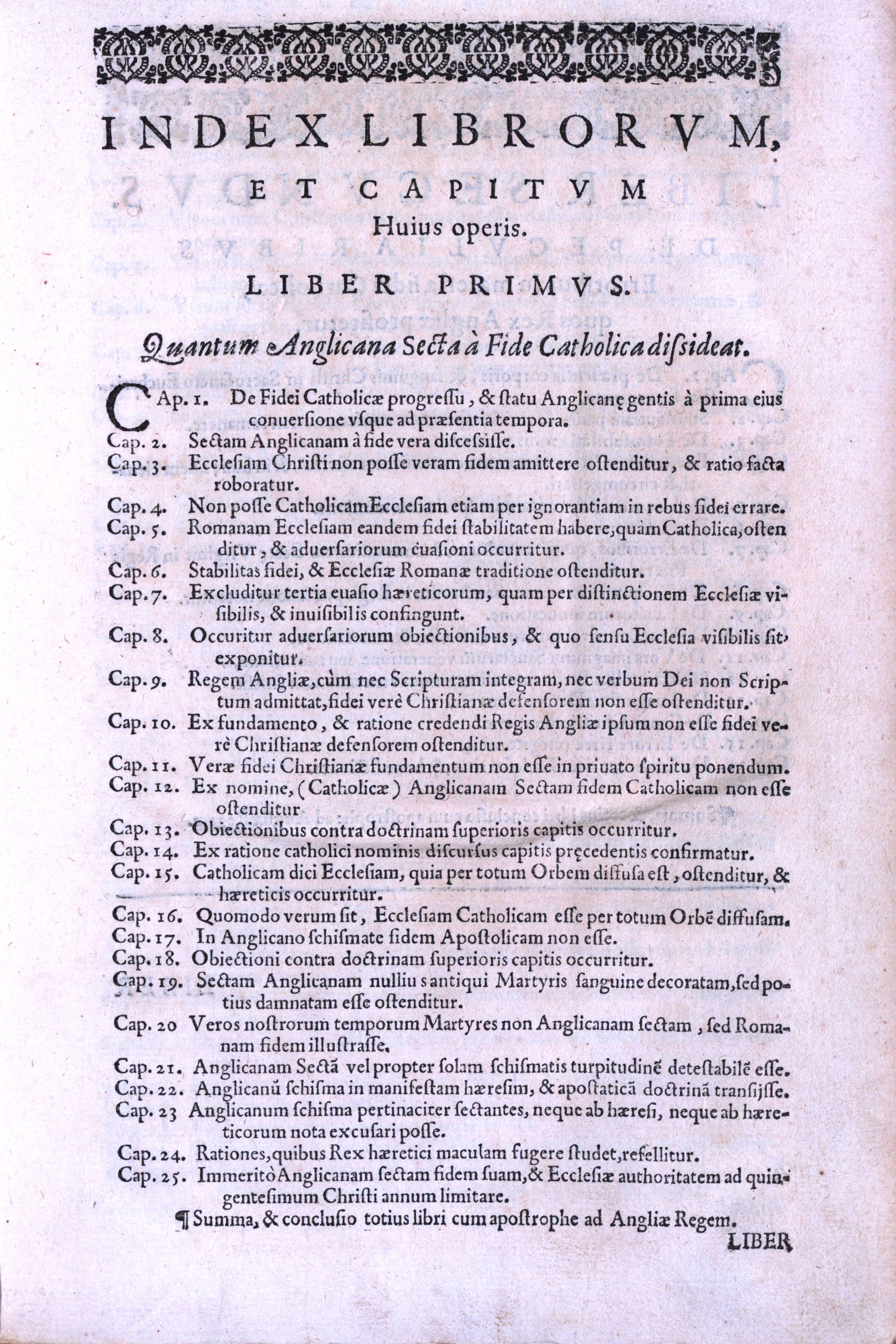 Index Librorvm, et capitvm... Liber Primvs