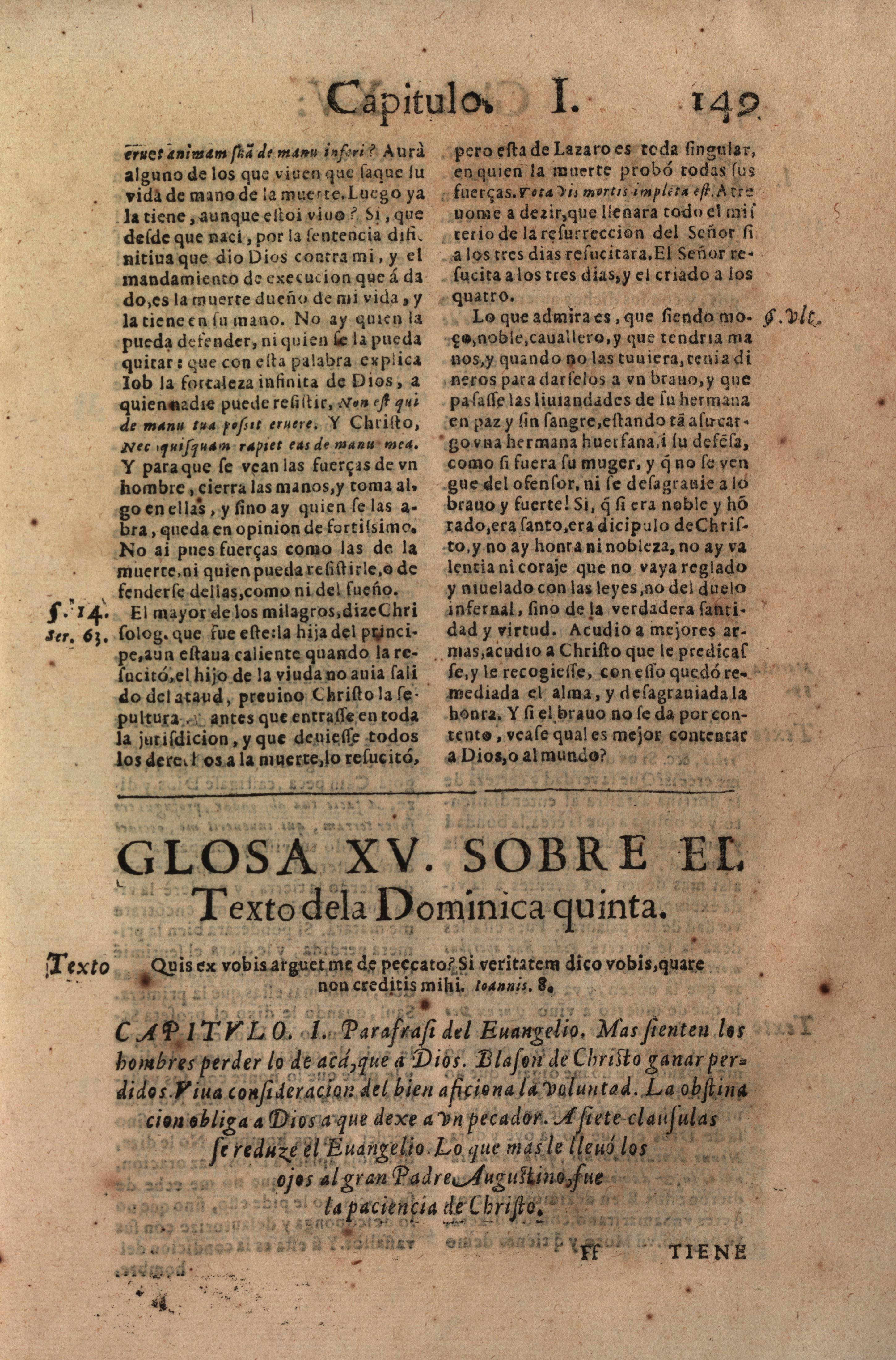 Glosa XV. Sobre el Texto de la Dominica quinta