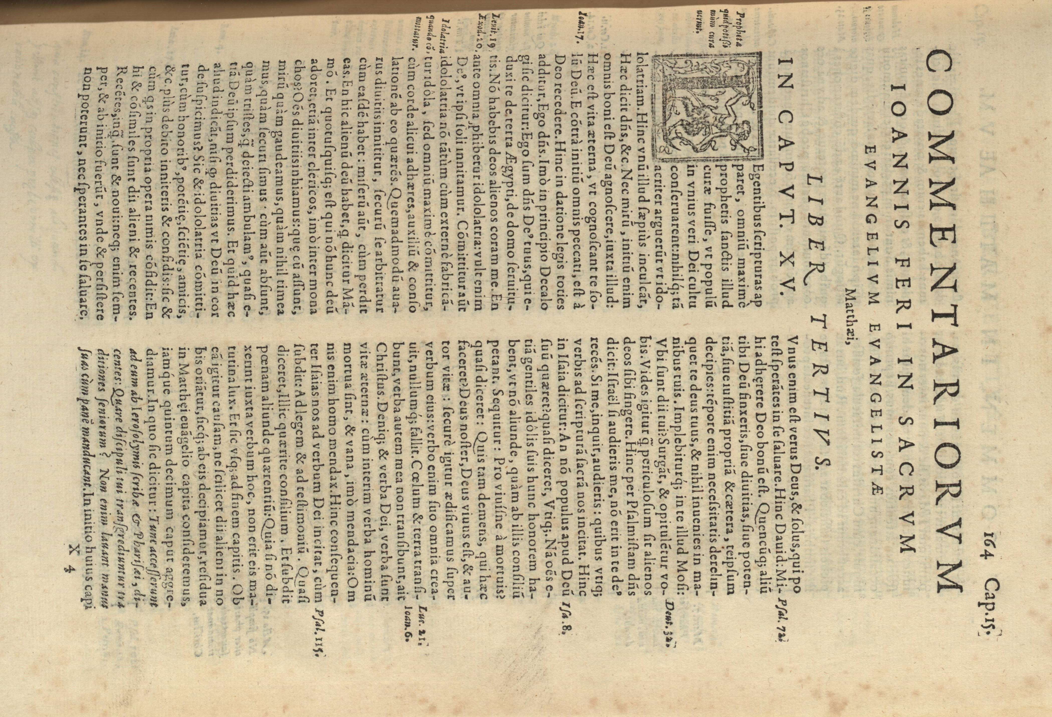 Commentariorvm Ioannis feri in sacrvm evangelivm evangelistae Mathhaei, liber tertivs. In capvt XV