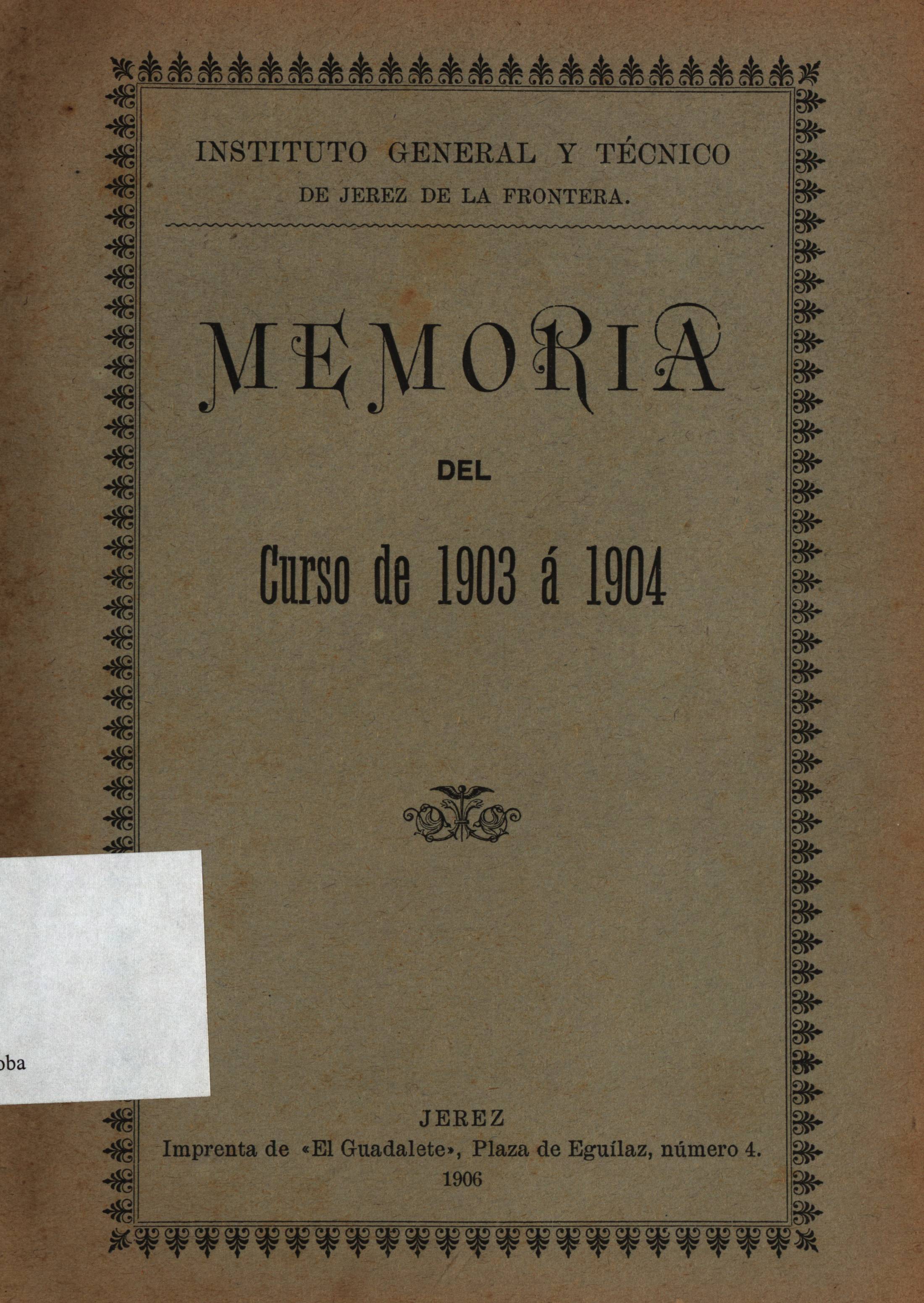 Memoria del curso de 1903 á 1904