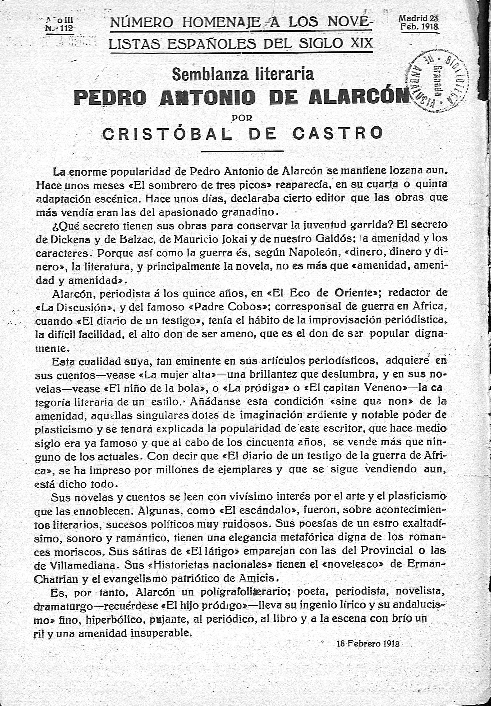 Semblanza literaria Pedro Antonio de Alarcón