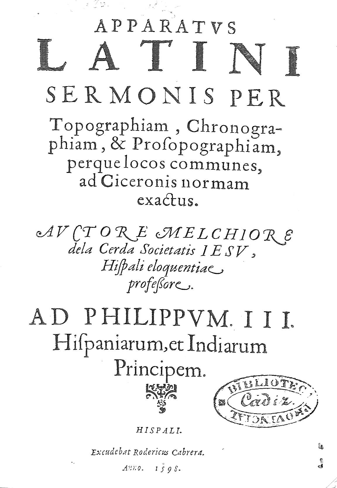 Apparatvs latini sermonis per Topographiam, Chronographiam ...