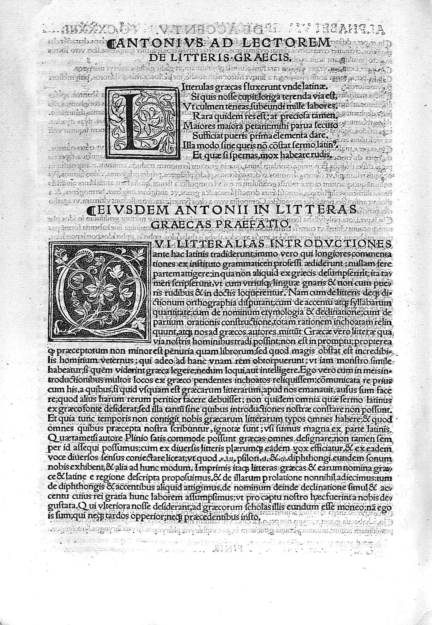 Antonius ad lectorem de litteris graecis