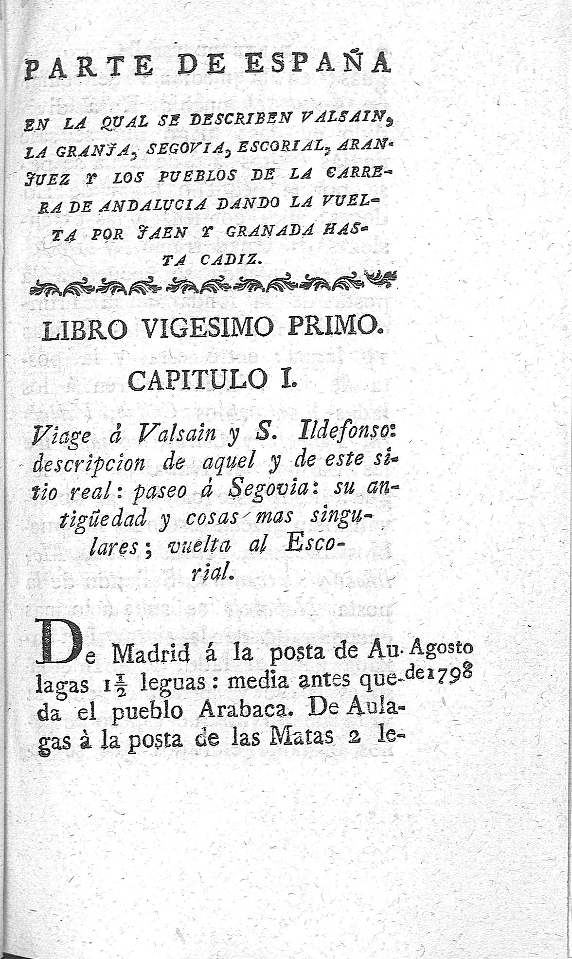 Parte de España; Libro vigesimo primo y Capitulo I