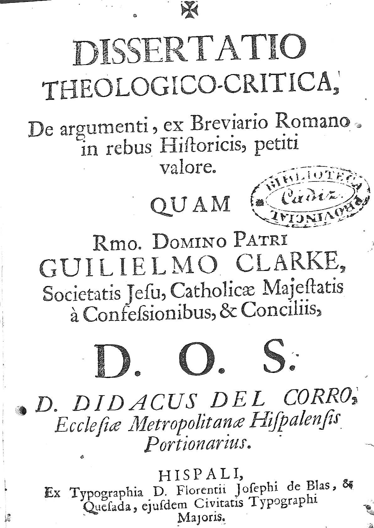 Dissertatio Theologico-Critica, De argumenti, ex Breviario Romano...
