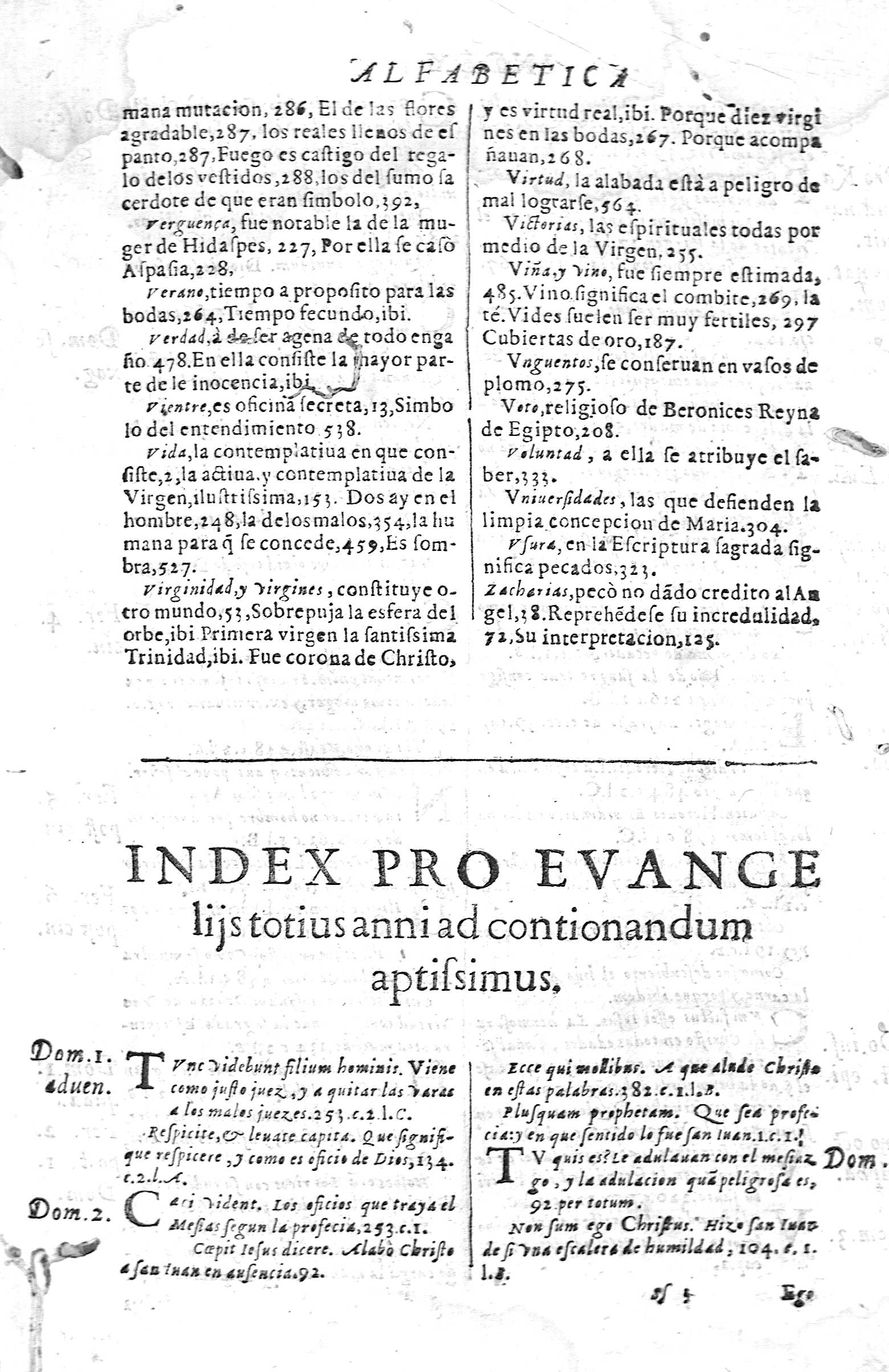 Index pro evangeliis totius anni...